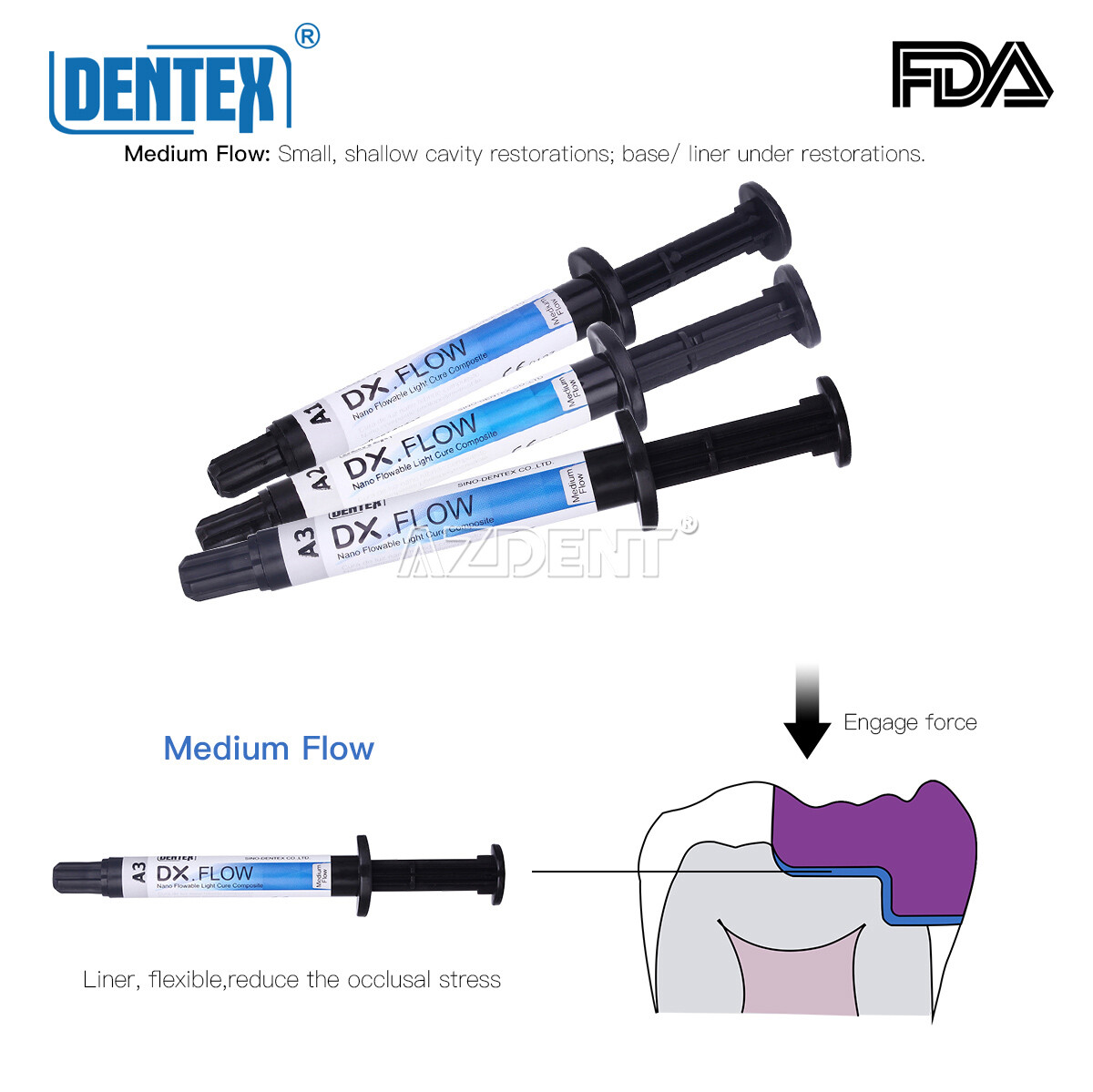 DENTEX Dental Universal/Flowable Light Cure Composite Resin A1 A2 A3 Shade USA