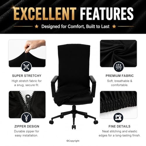 Water Resistant Stretch Computer Office Chair Cover Large Cover, Black