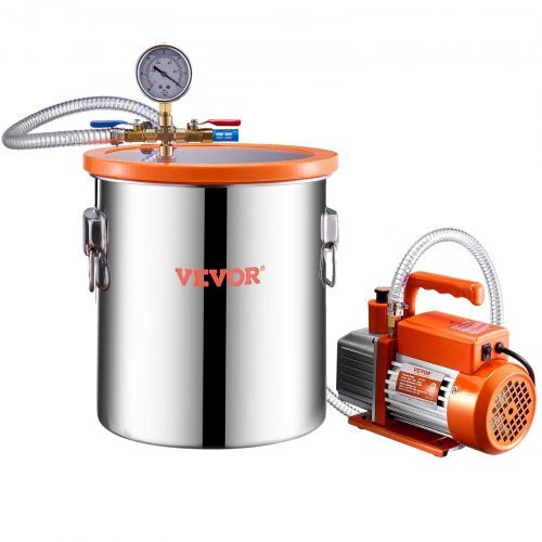 5 Gallon Vacuum Chamber and 3.5 CFM Pump Kit, Stainless Steel Chamber, Single St