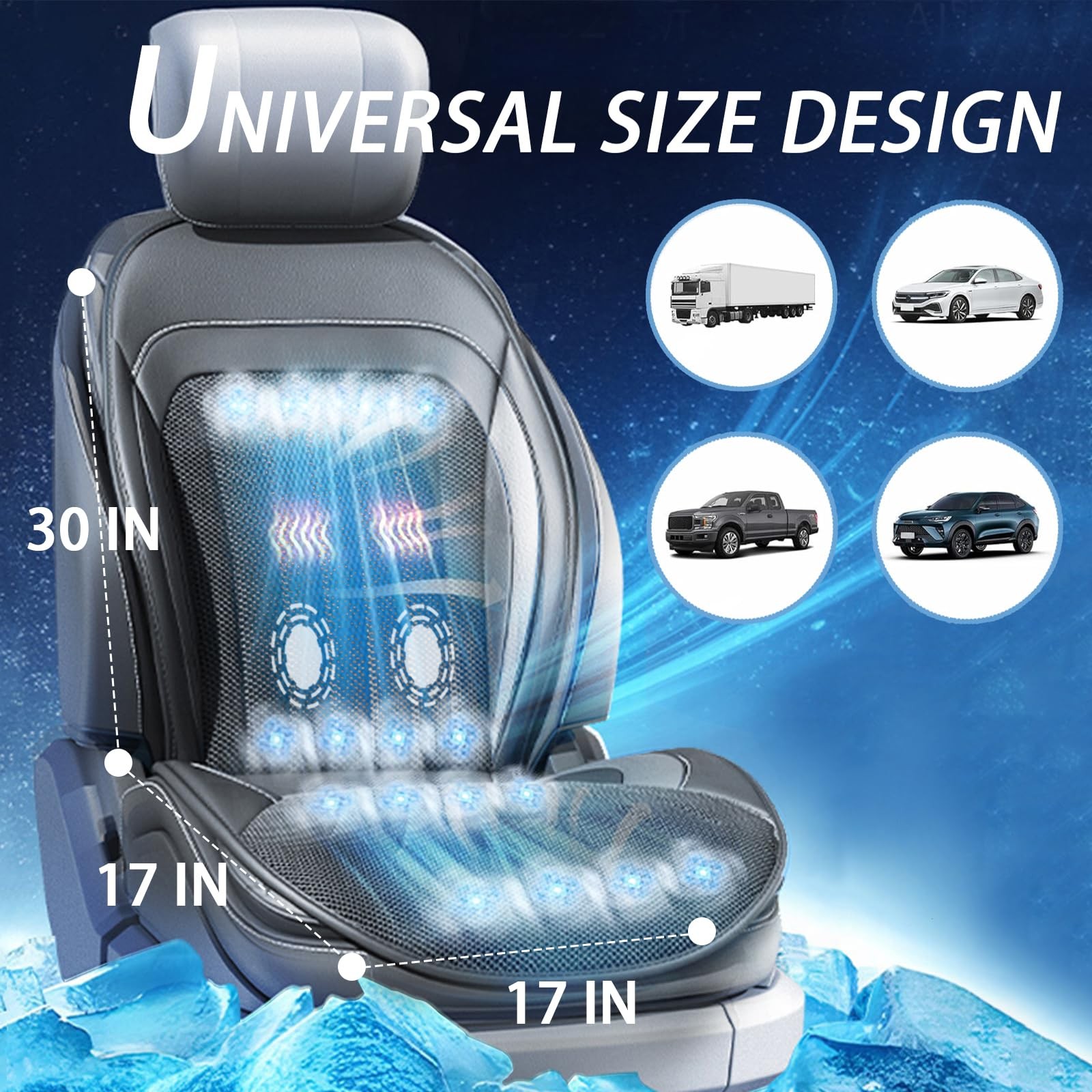 Black Summer Front Seat Cover Cooling Massage Temperature Control 3 in 1