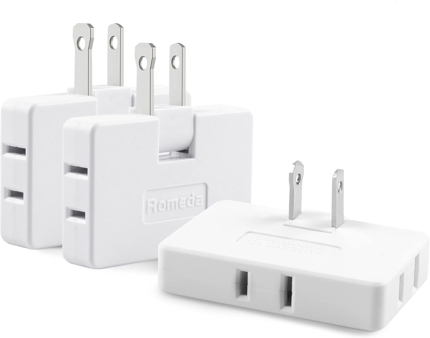 3 Pack AC Flat Wall Outlet Extender Plug Adapter Outlet, 3 Piece, White
