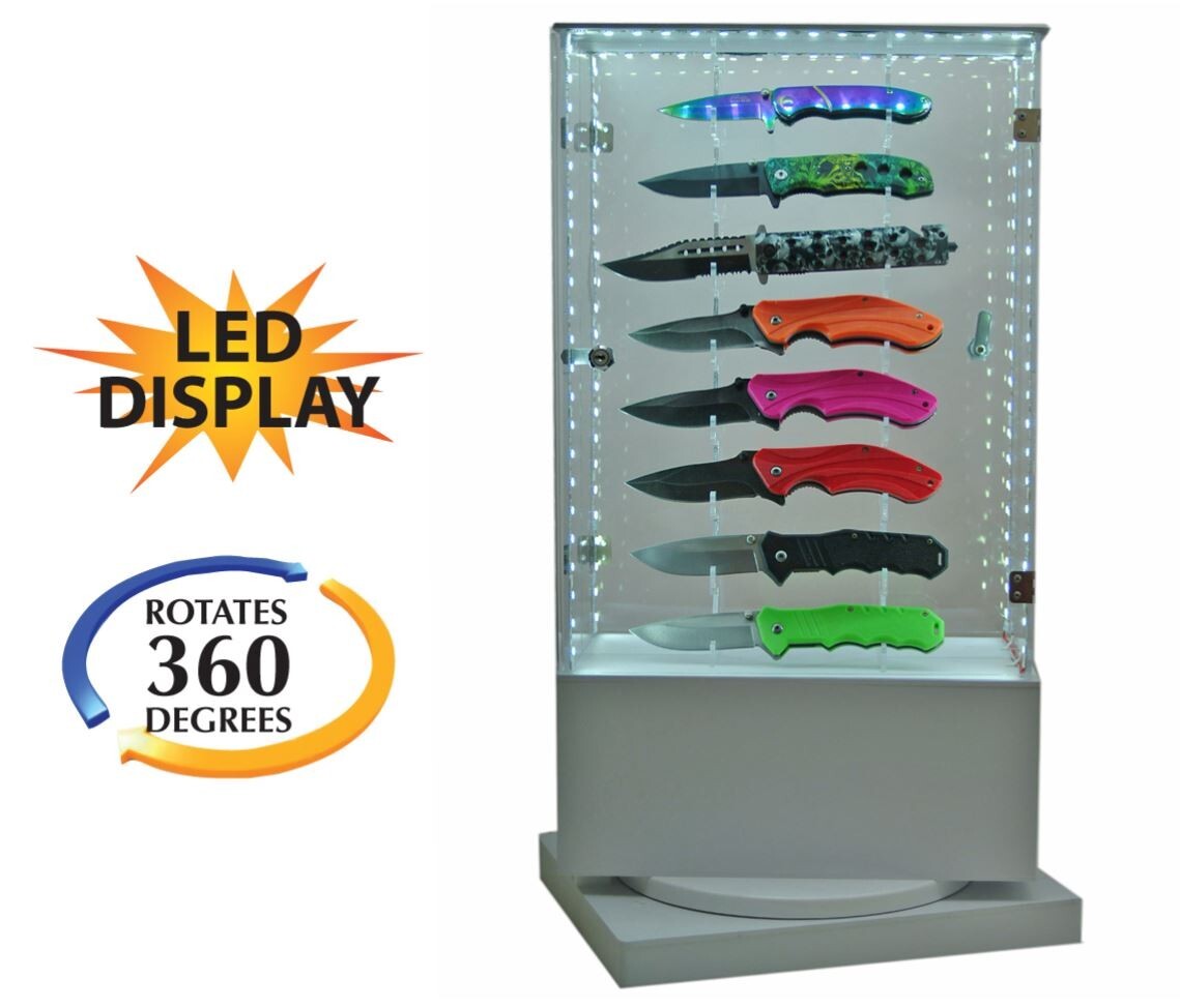 Acrylic 16 Piece LED Rotating Knife Display Case | Stand