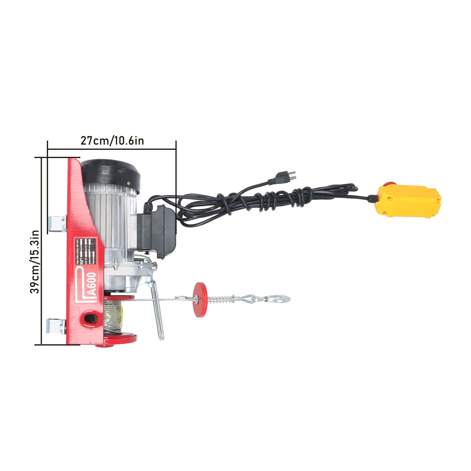 1320lbs Mini Electric Hoist 14ft Wired Remote Control 1150W 20-40ft Height 110V