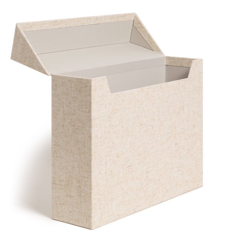 Flip Top File Box Linen Wrapped Beige