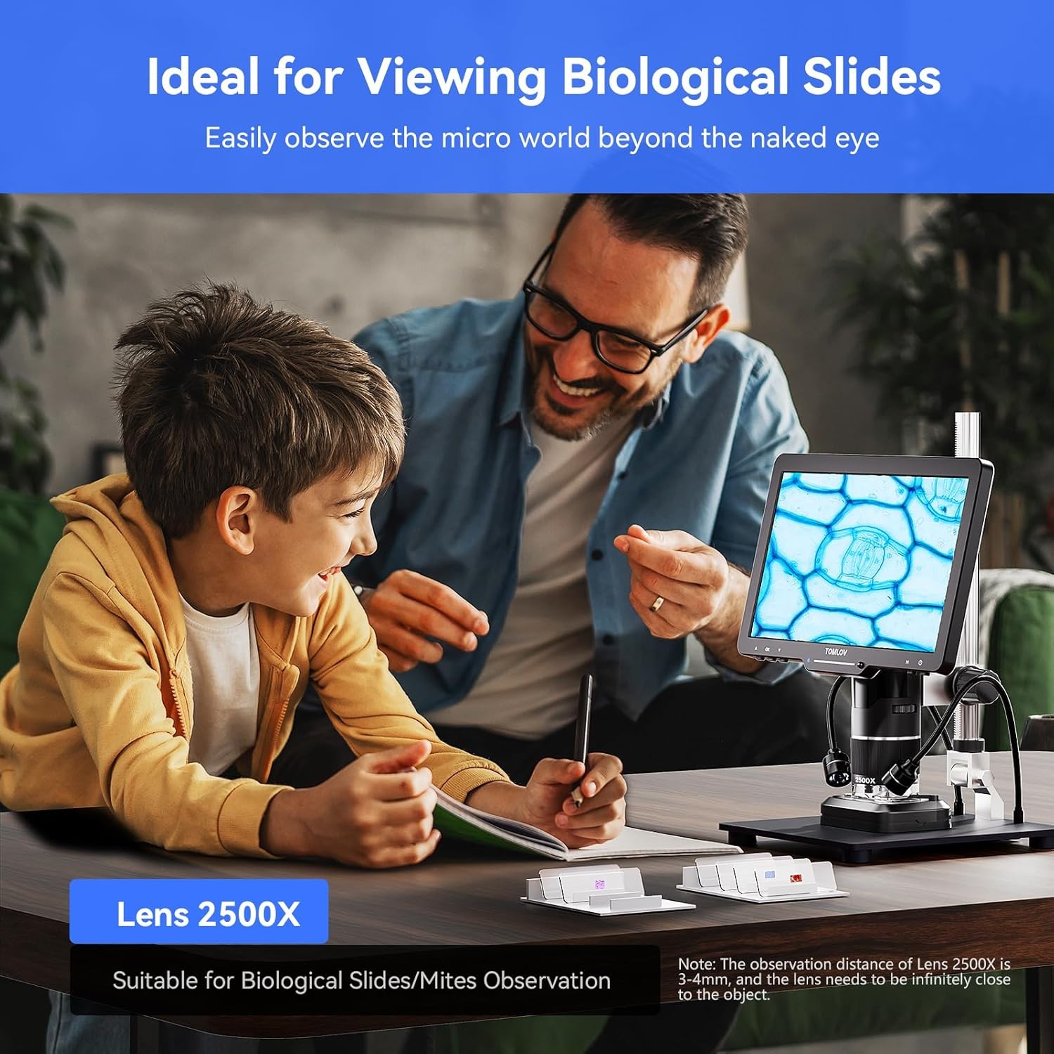 TOMLOV 10″ Screen 2500X Digital Microscope Coin Magnifier Soldering Camera HDMI