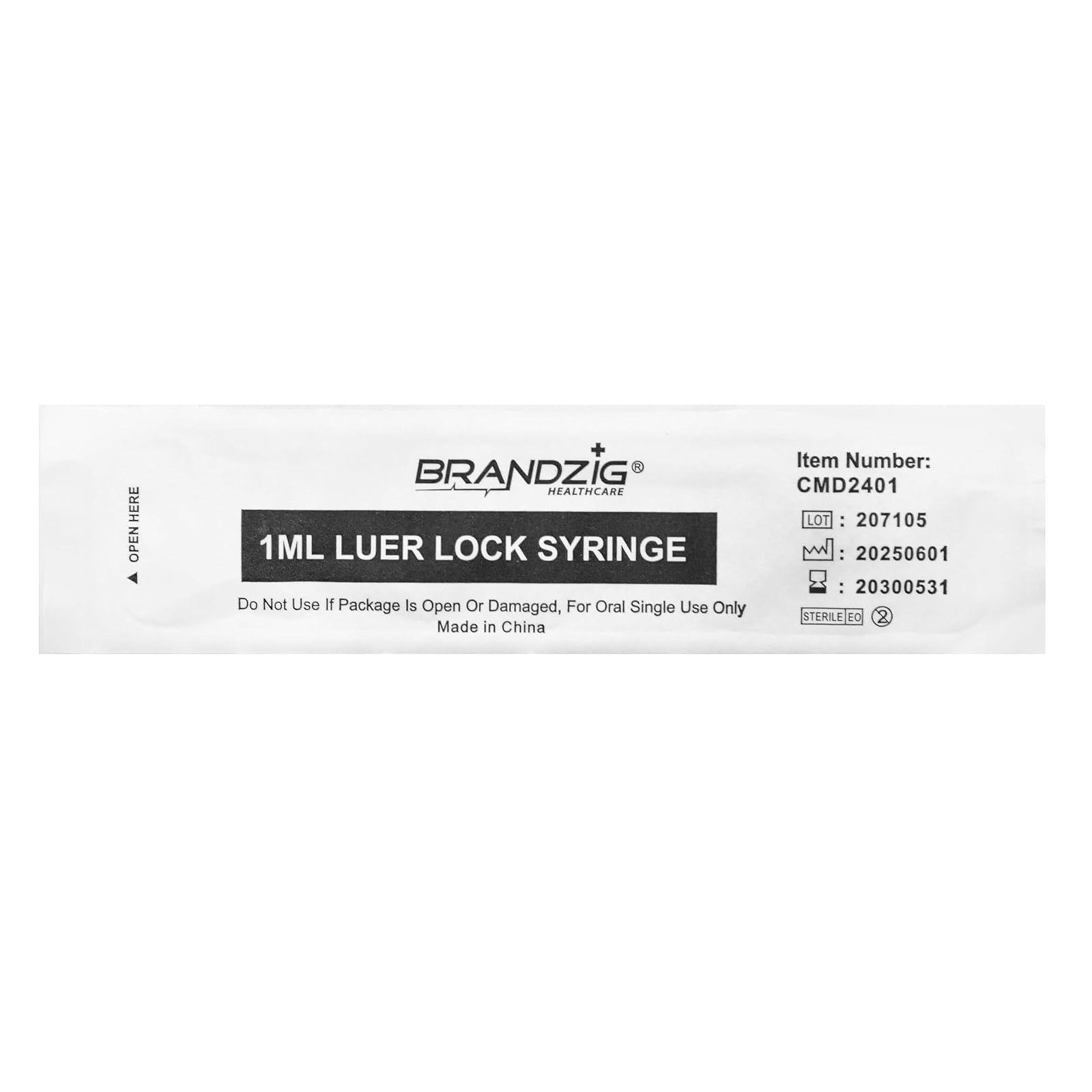 BRANDZIG 1mL Luer Lock Syringe – Sterile, Individually Wrapped – 100 Pack
