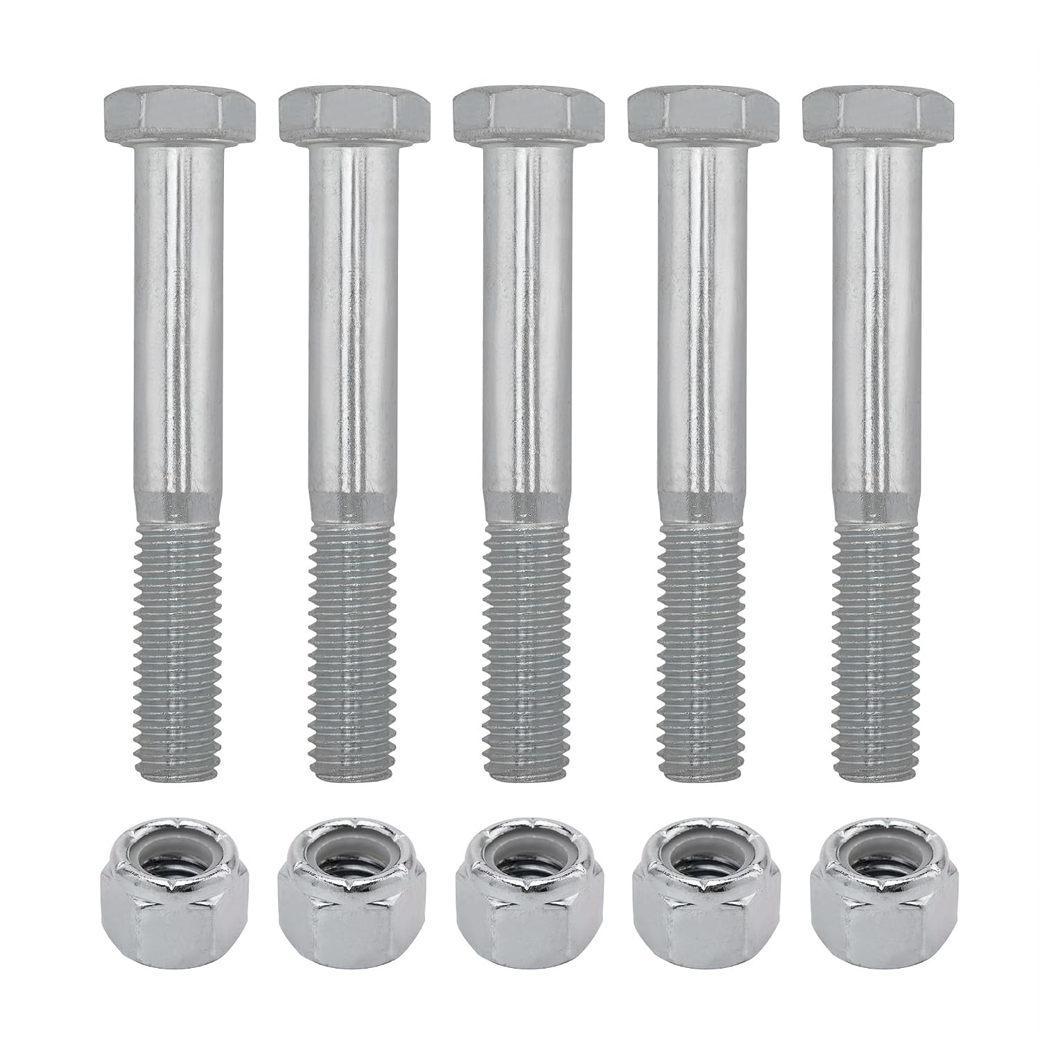 Grade 2 Shear Bolts for Rotary Cutters 1/2″ x 3-1/2″ with Nylock Nuts – 5 Pack