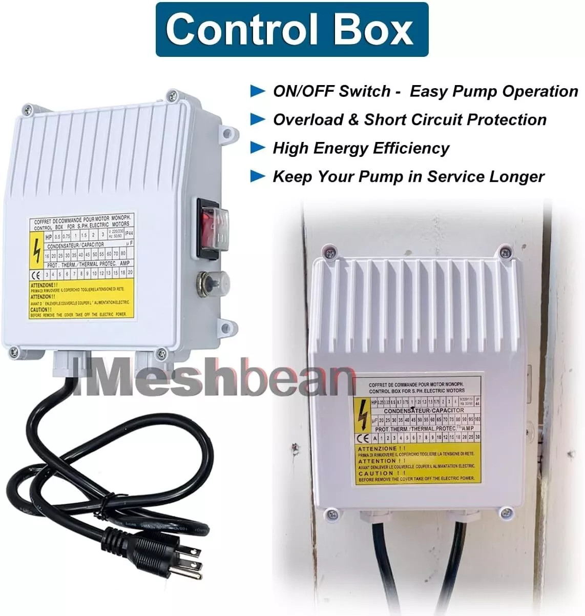 3″ OD 1 HP Deep Well Submersible Pump 230V 13GPM 247ft w/Control Box 100ft Cord