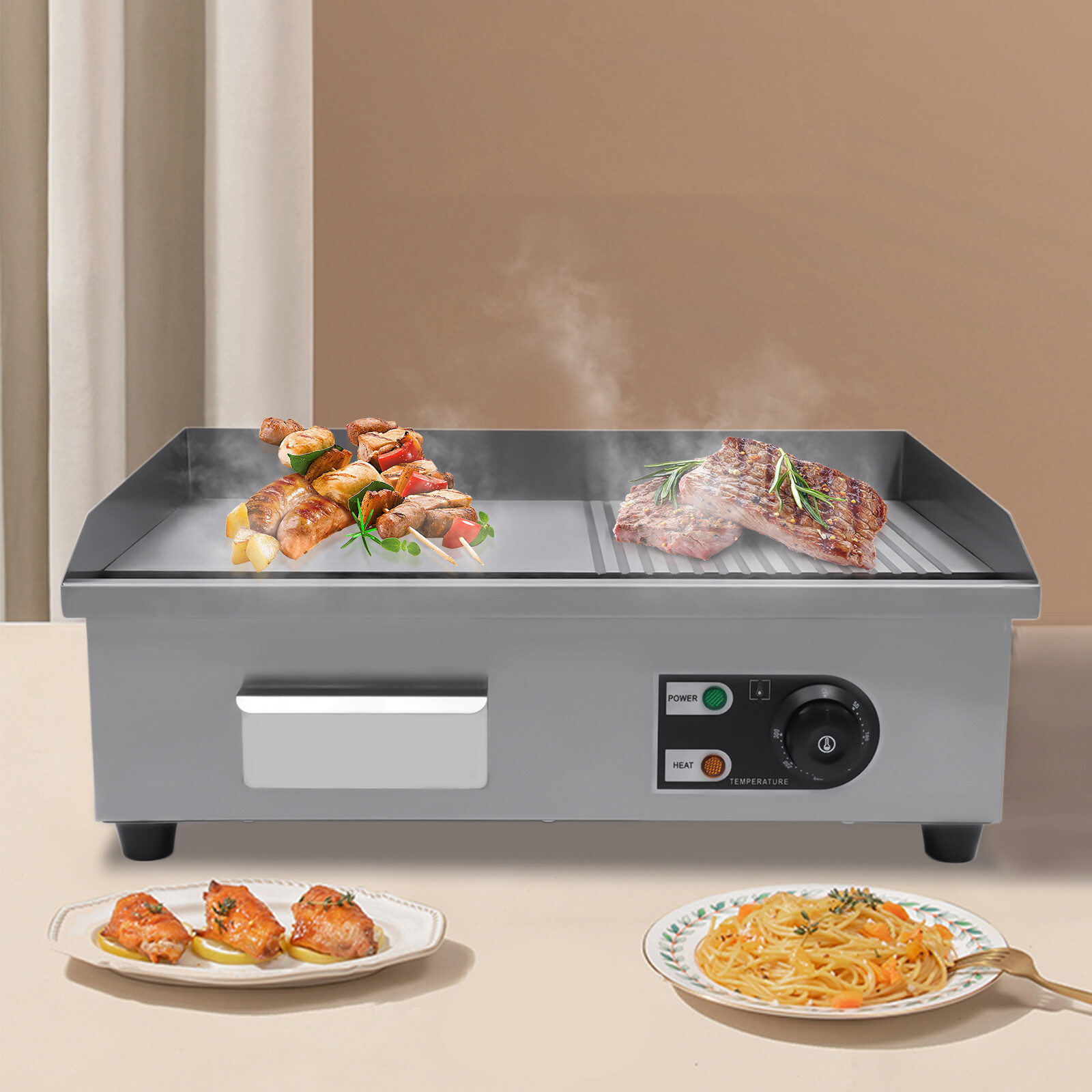 22″ Commercial Electric Tabletop Griddle Flat Top Grill Hot Plate BBQ 1600W