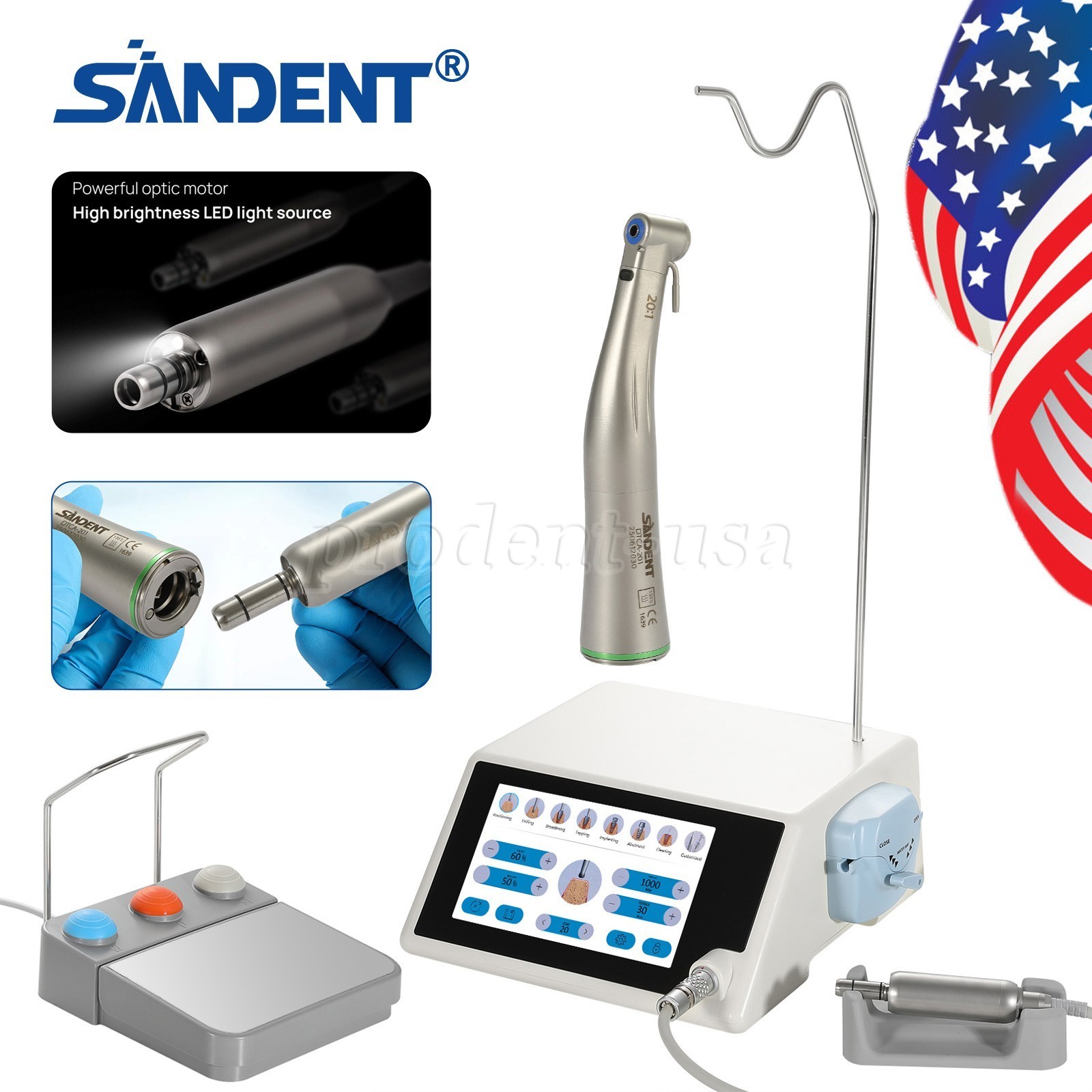 Dental Surgical Brushless LED Implant Motor System Touch Sreen&20:1 Contra Angle