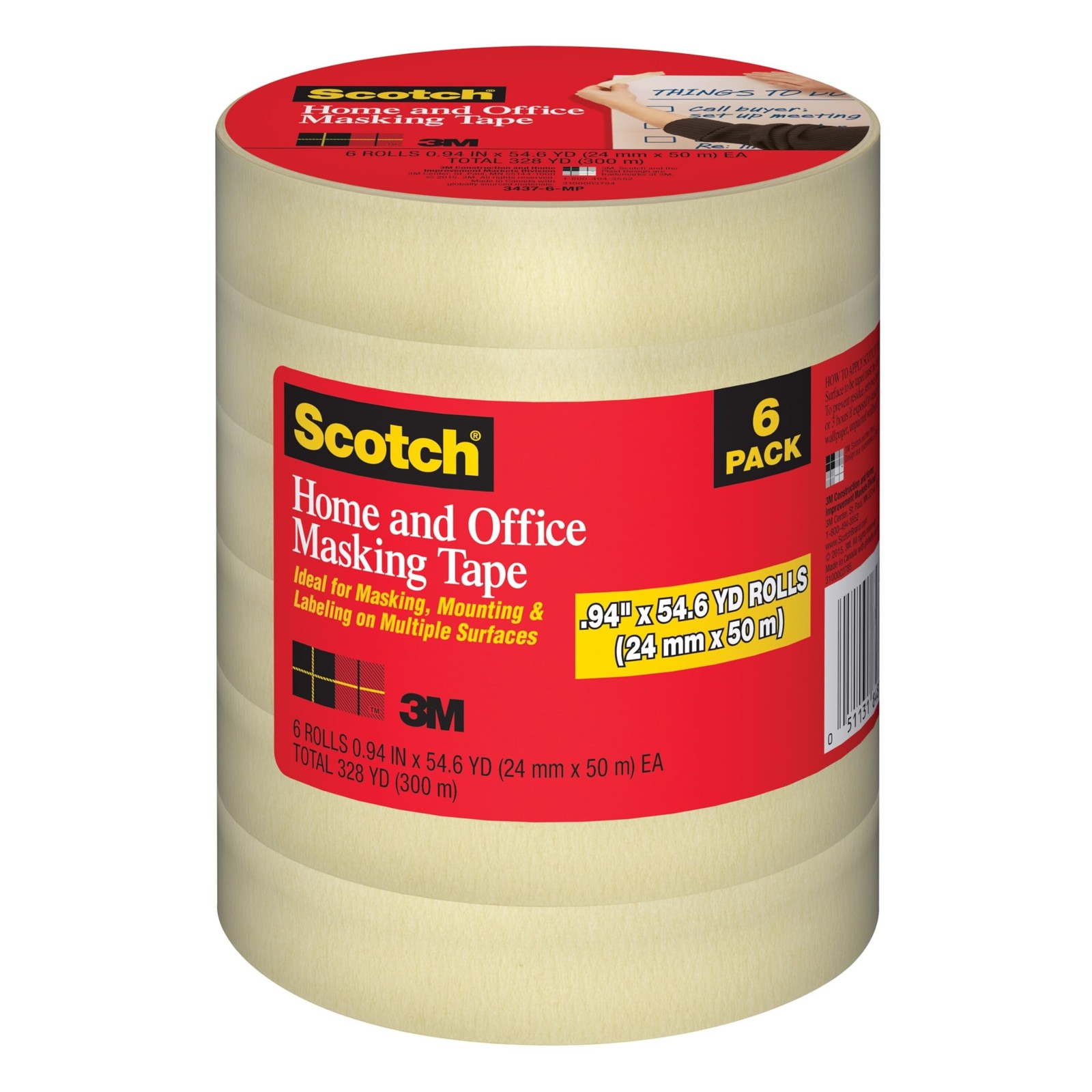 Scotch Masking Tape, 6 Rolls, 0.94 in x 54.6 yd, Great for Everyday Use, Stro…