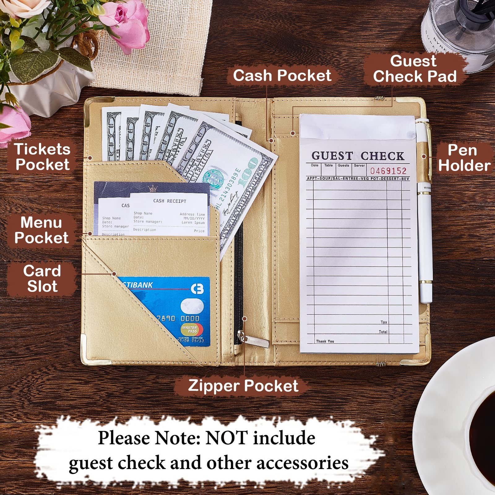 Server Books Alphabet Waitress Book Cute Waiter Book Zipper Pocket Leather A-Z