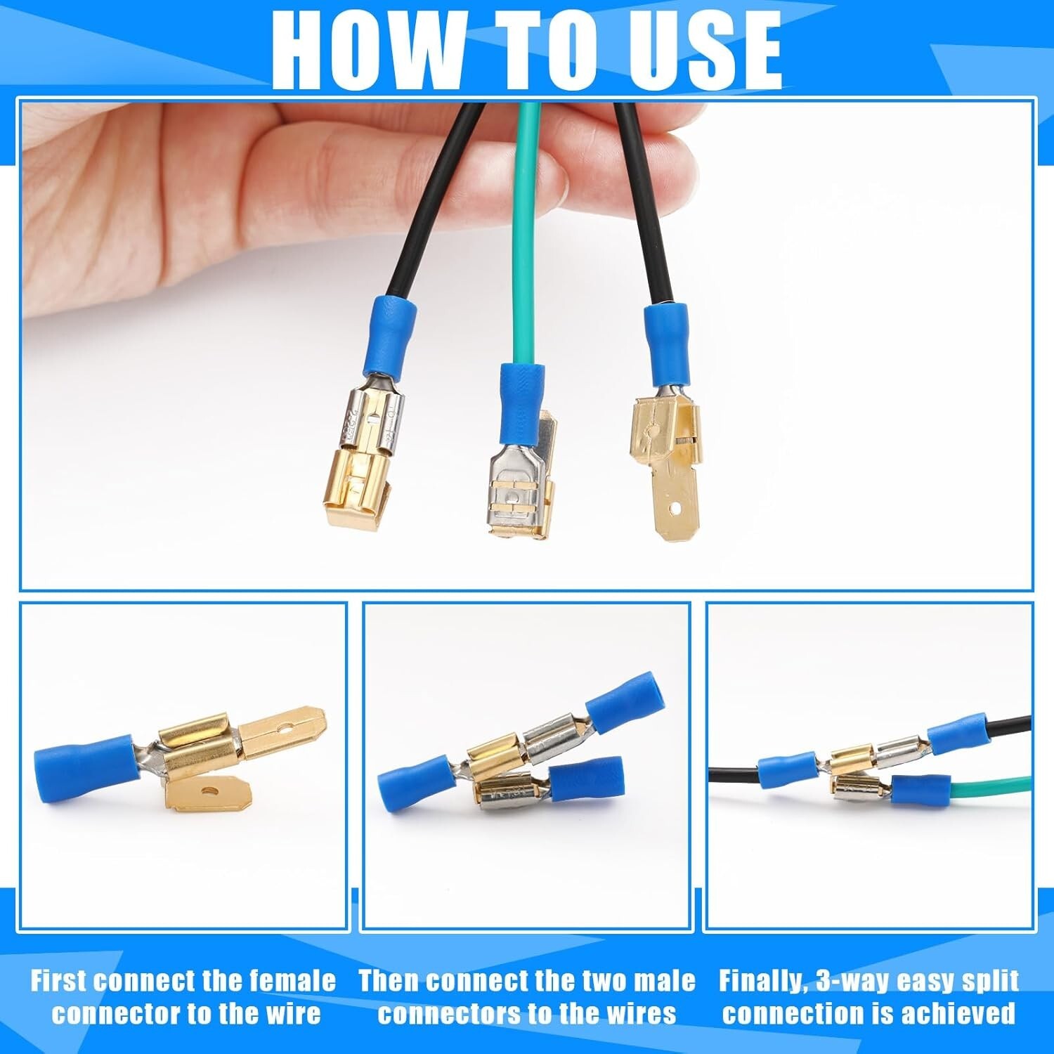 10 or 25 Piggyback Spade Connectors3 Way Adapter Dual Male to Single Female Bras