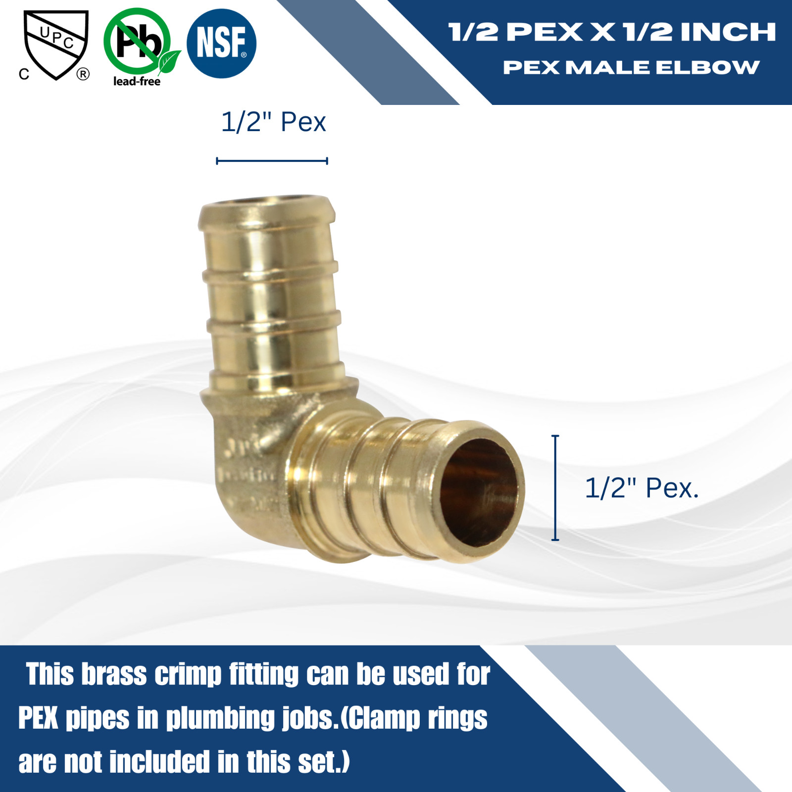 50 PIECES 1/2″ X 1/2″ PEX ELBOW – BRASS CRIMP FITTINGS (LEAD-FREE)