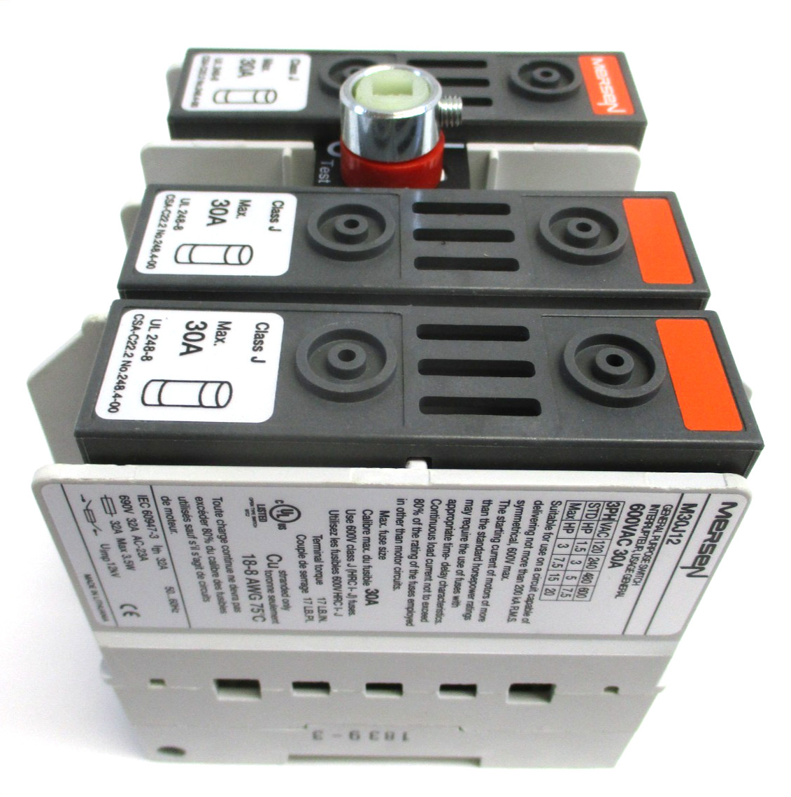 MERSEN , M30J12 , SWITCH FUSE , 30-AMP , 3-POLE , SURPLUS