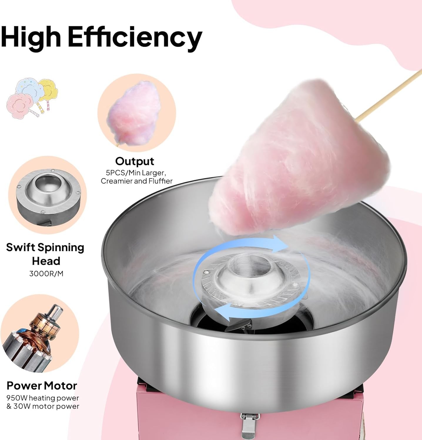 ROVSUN 15″ Commercial Cotton Candy Machine Maker Floss Pink 980W Family Party