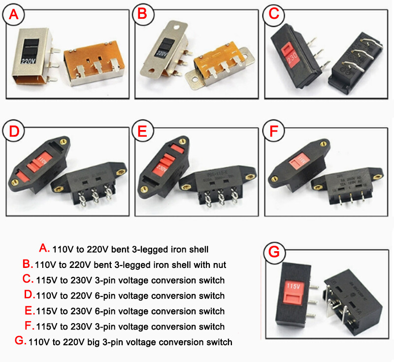Voltage Selector Slide Switch AC 110V-220V / 115V-220V / 115V-230V 3 Pin 6 Pin