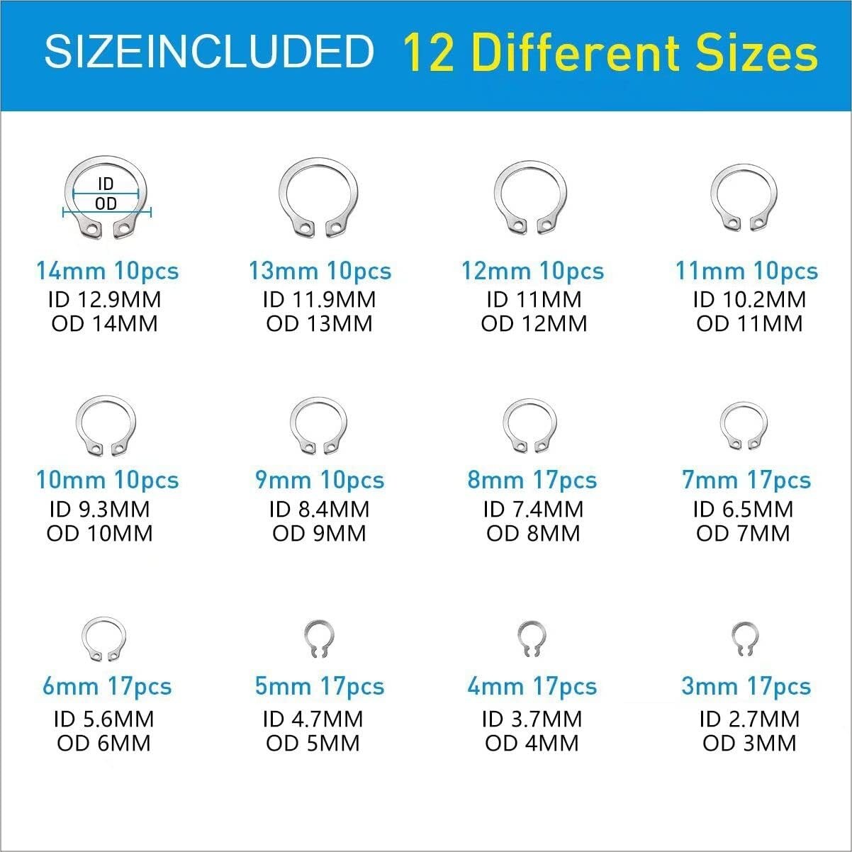 Wide Selection of 327Pcs E-Circlips & C-Clips in Storage Box – Organized & Easy