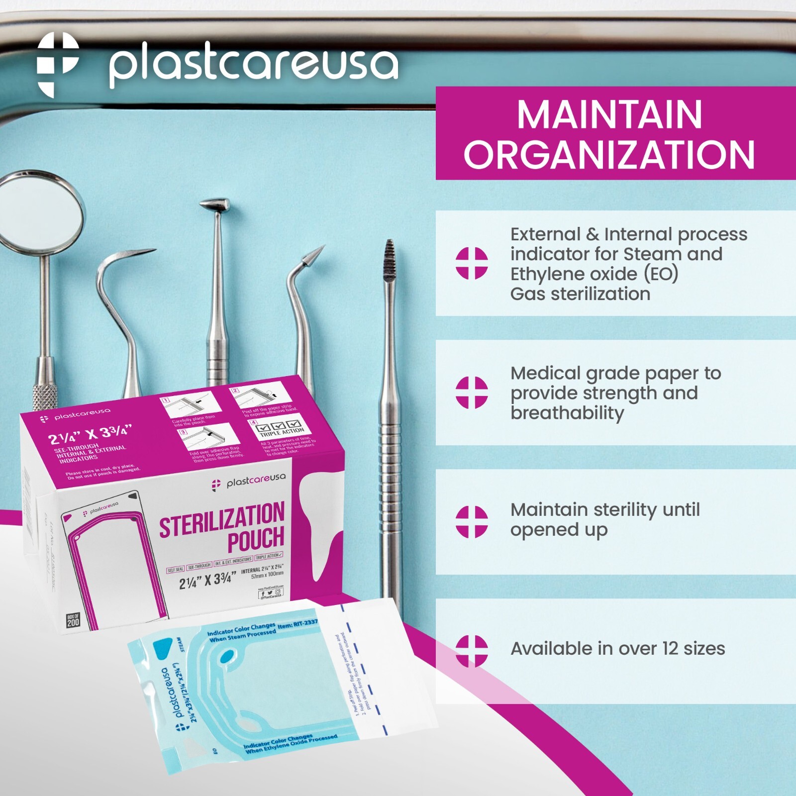 1000 2.25″ x 2.75″ Self-Sterilization Pouches Autoclave Bags Dental Tattoo 5 Box