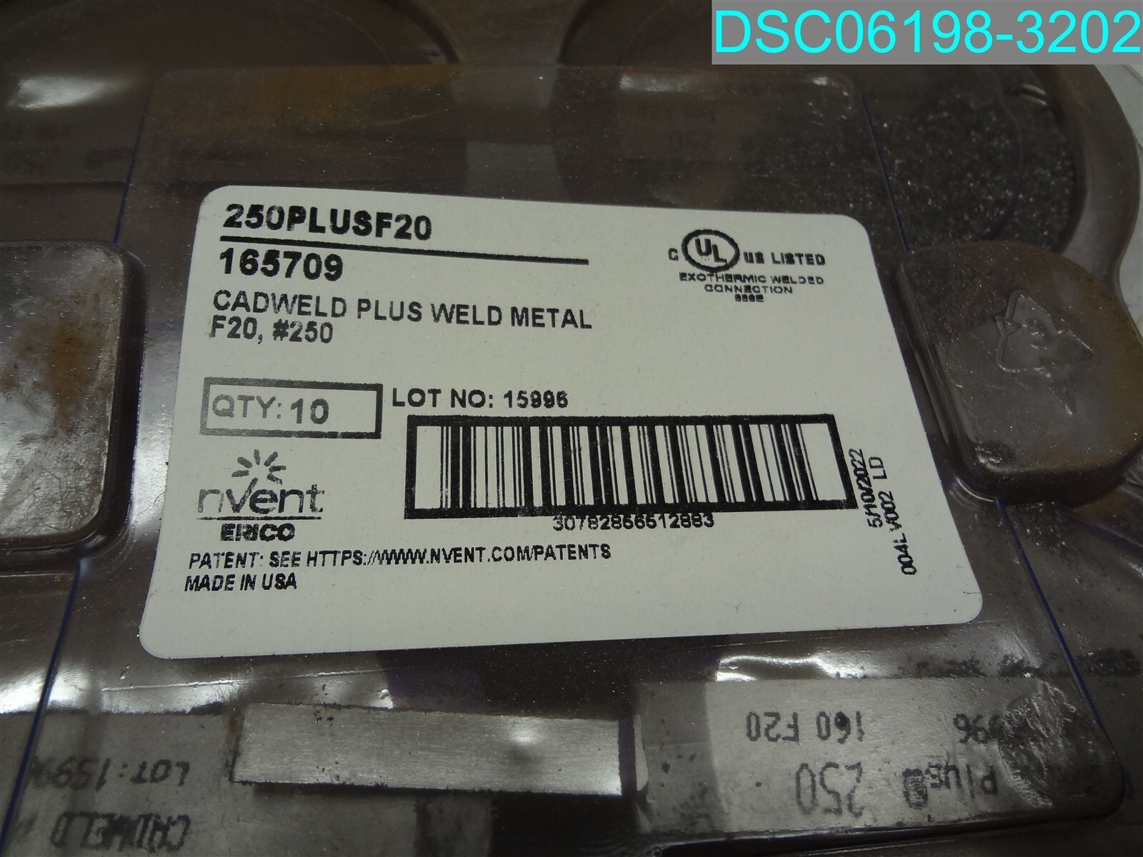 QTY=10: (1PK OF 10) NVENT Cadweld Plus 250plusf20 Welding Material 165709