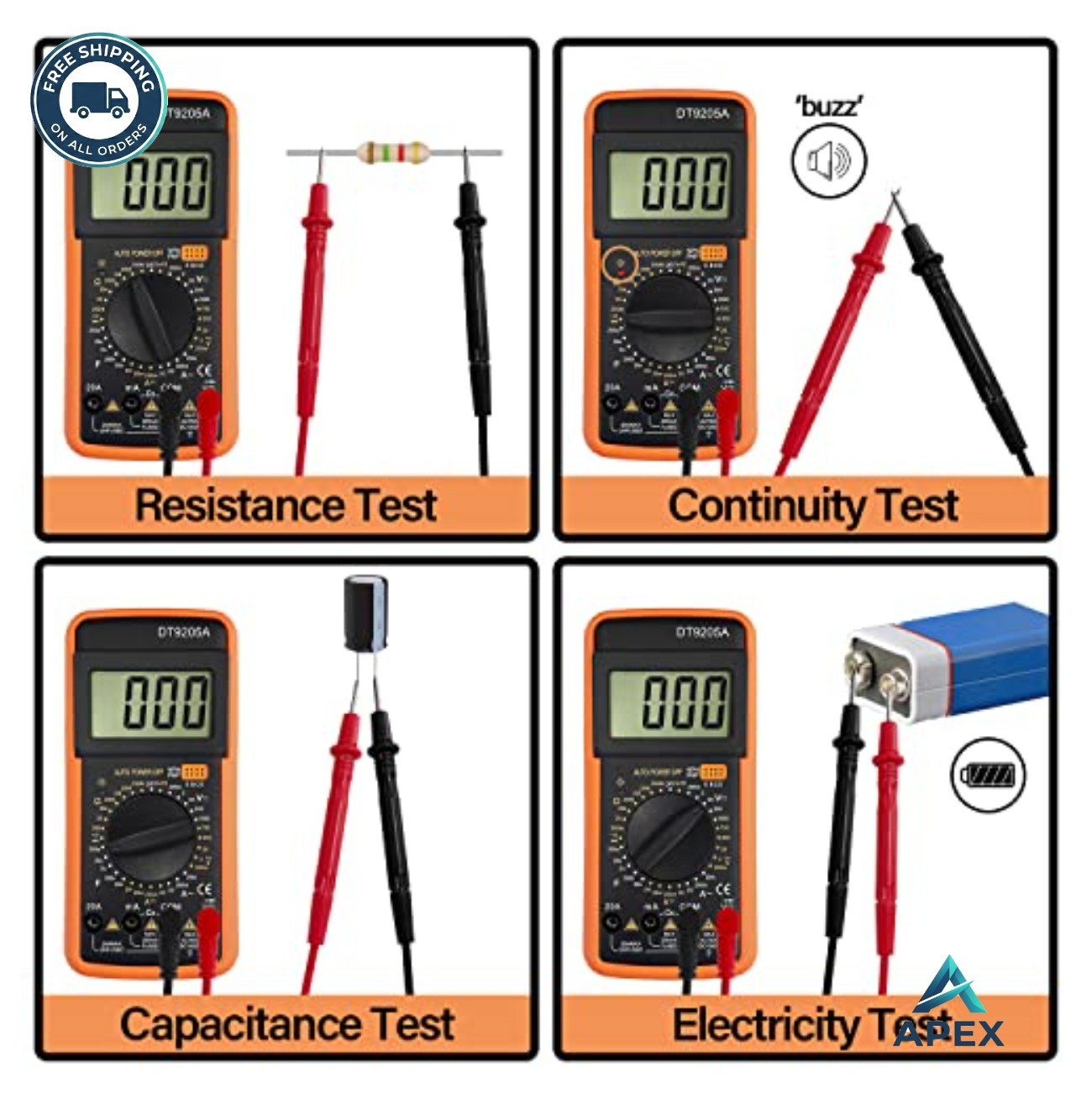 Digital Multimeter AC DC Voltmeter Ohm Volt Amp Tester Resistance Capacitance