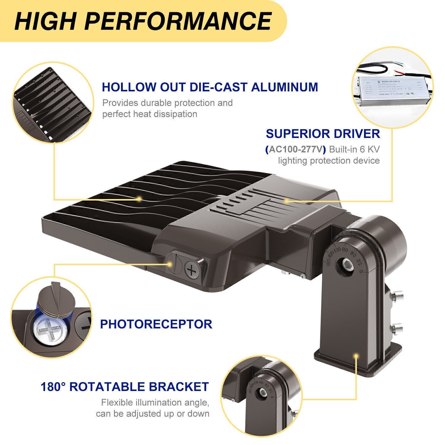 150W LED Parking Lot Light 22,500LM Outdoor Commercial Shoebox Street Fixture UL