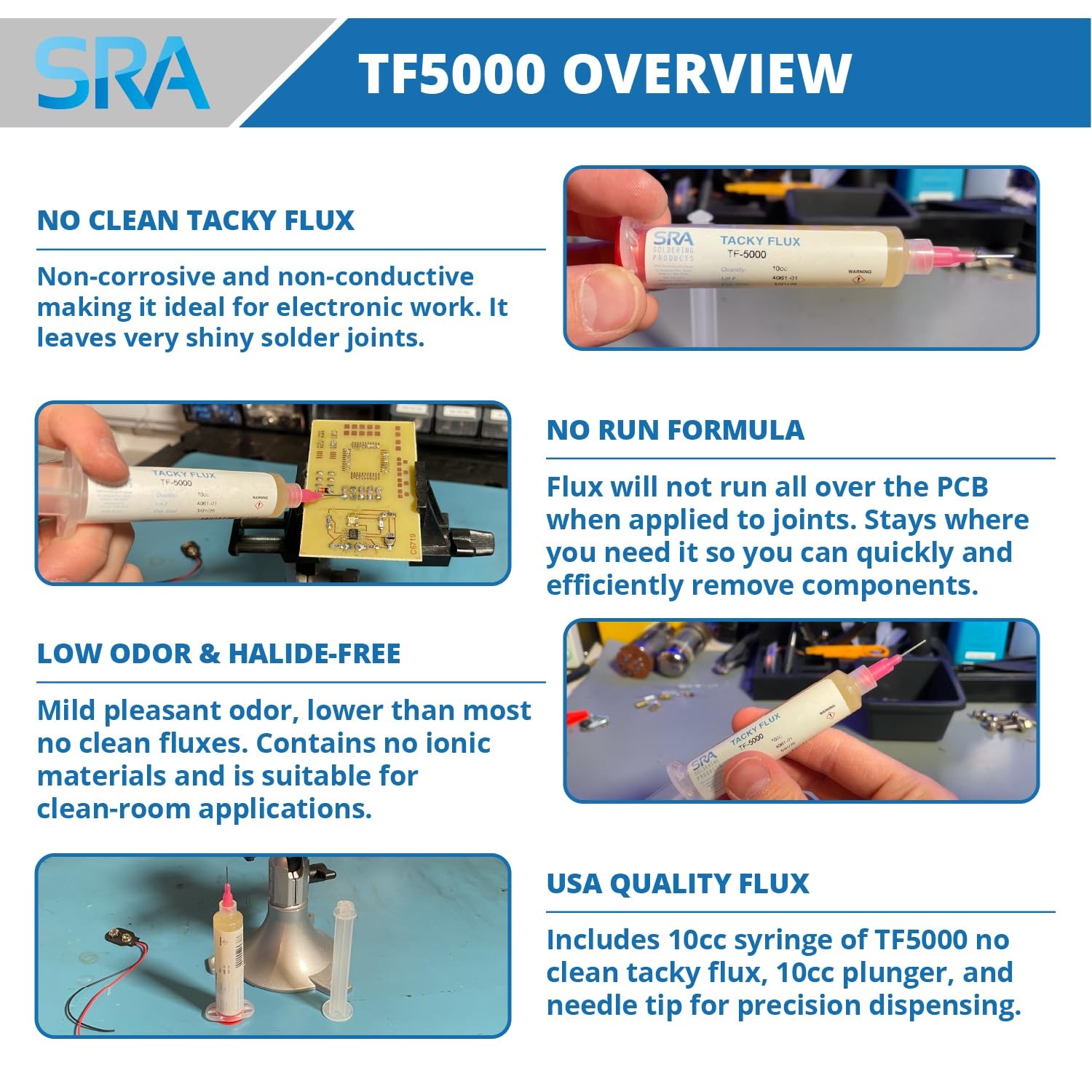 SRA Tack Flux TF5000 – Low Odor No Clean Tacky Flux for SMD Desoldering and IC C