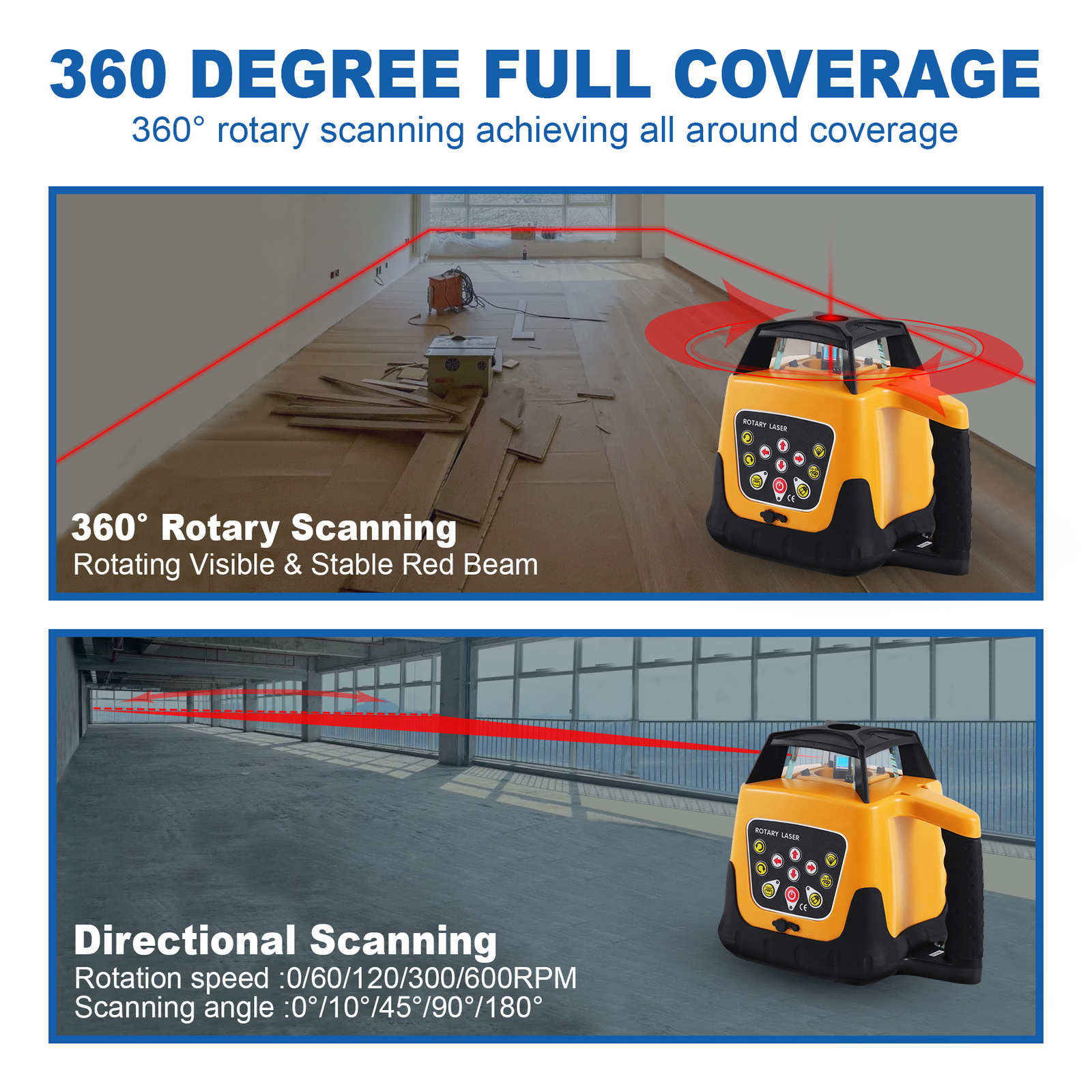 360° Automatic Self-Leveling Beam Rotary Red Laser Level 500M +1.65M Tripod