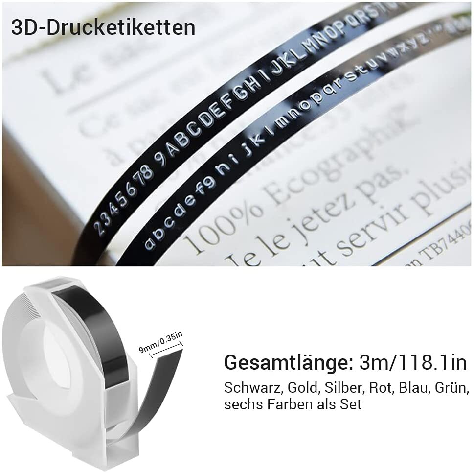5PK For DYMO Organizer Xpress Label Maker 3D Embossing Tape 520109 Black 3/8″
