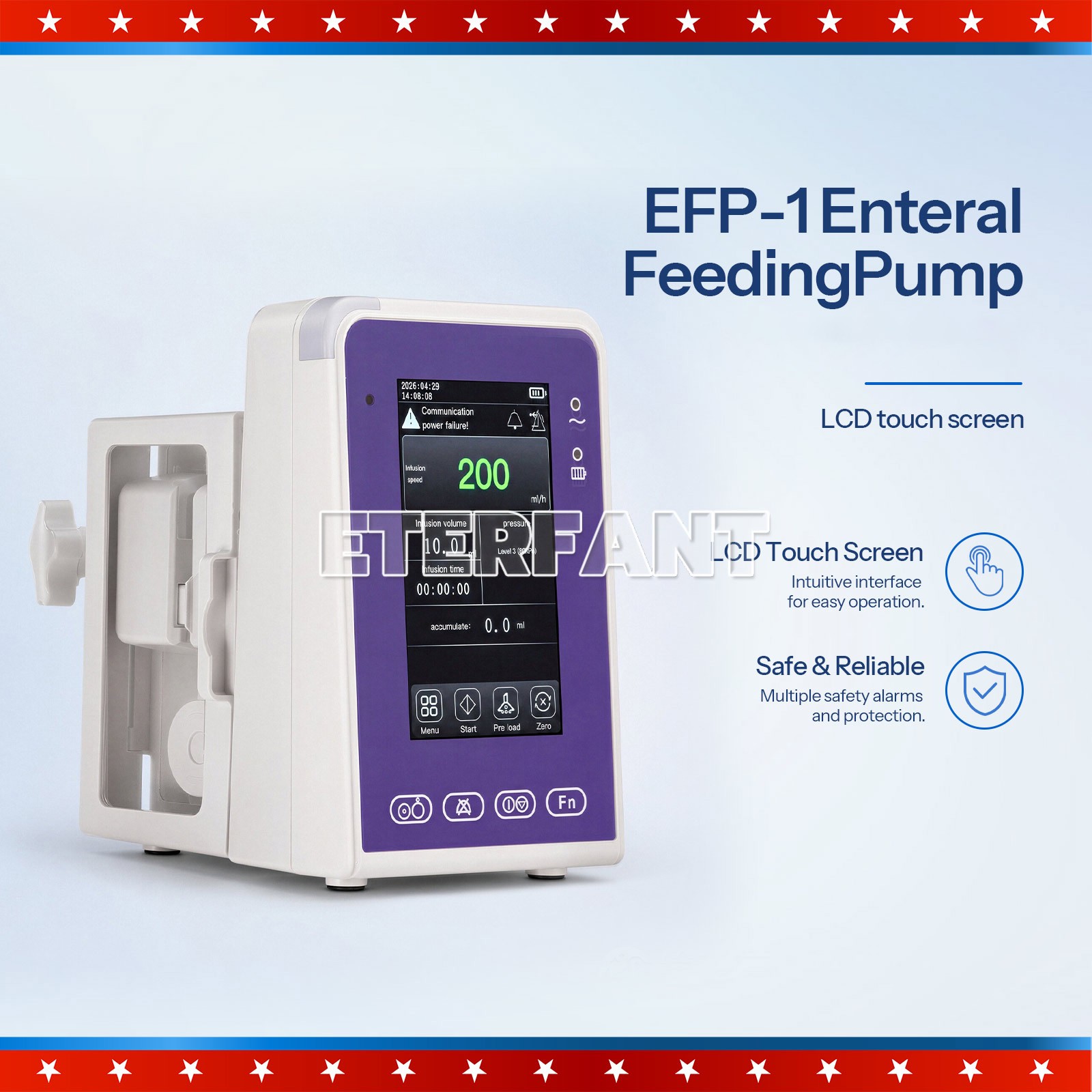EFP-1 LCD touch screen Portable Enteral Feeding Pump with Adjustable Pole Clamp