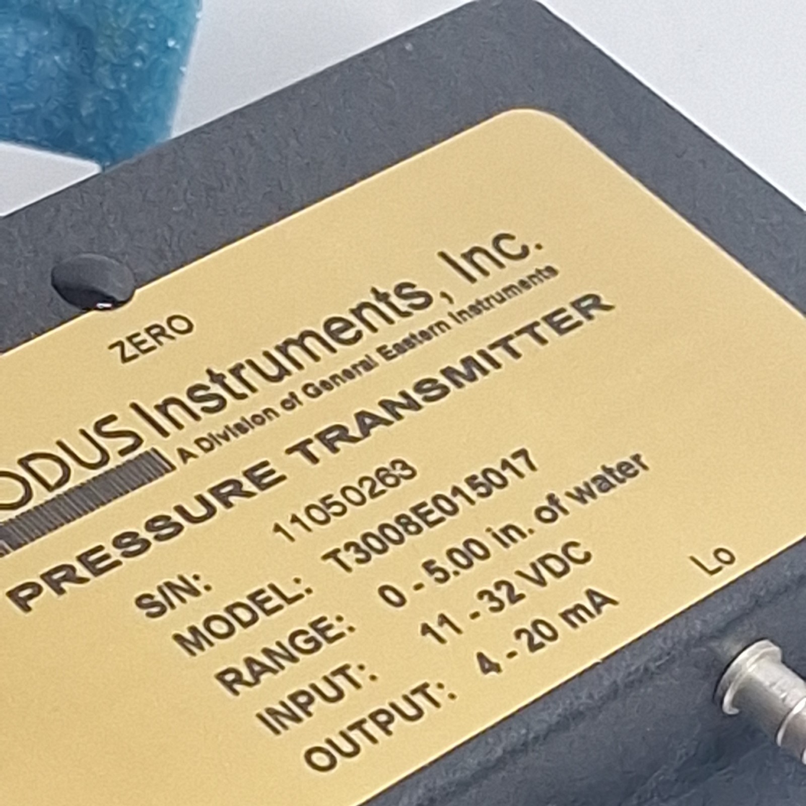Modus Instruments T30-050 T3008E015017 Press.Range 0-5.0 In of Water Out: 4-20mA