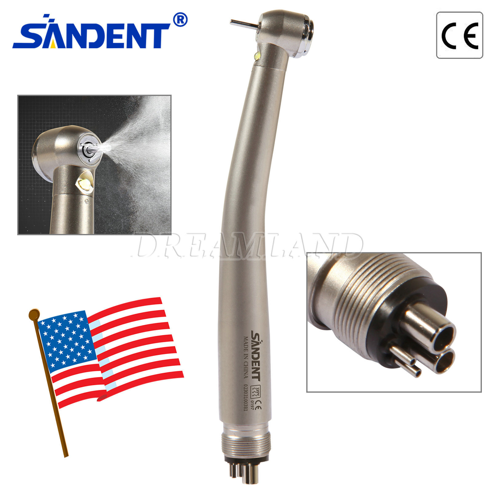 Dental E-generator LED Triple spray Fiber Optic Handpiece High Speed 4 Hole