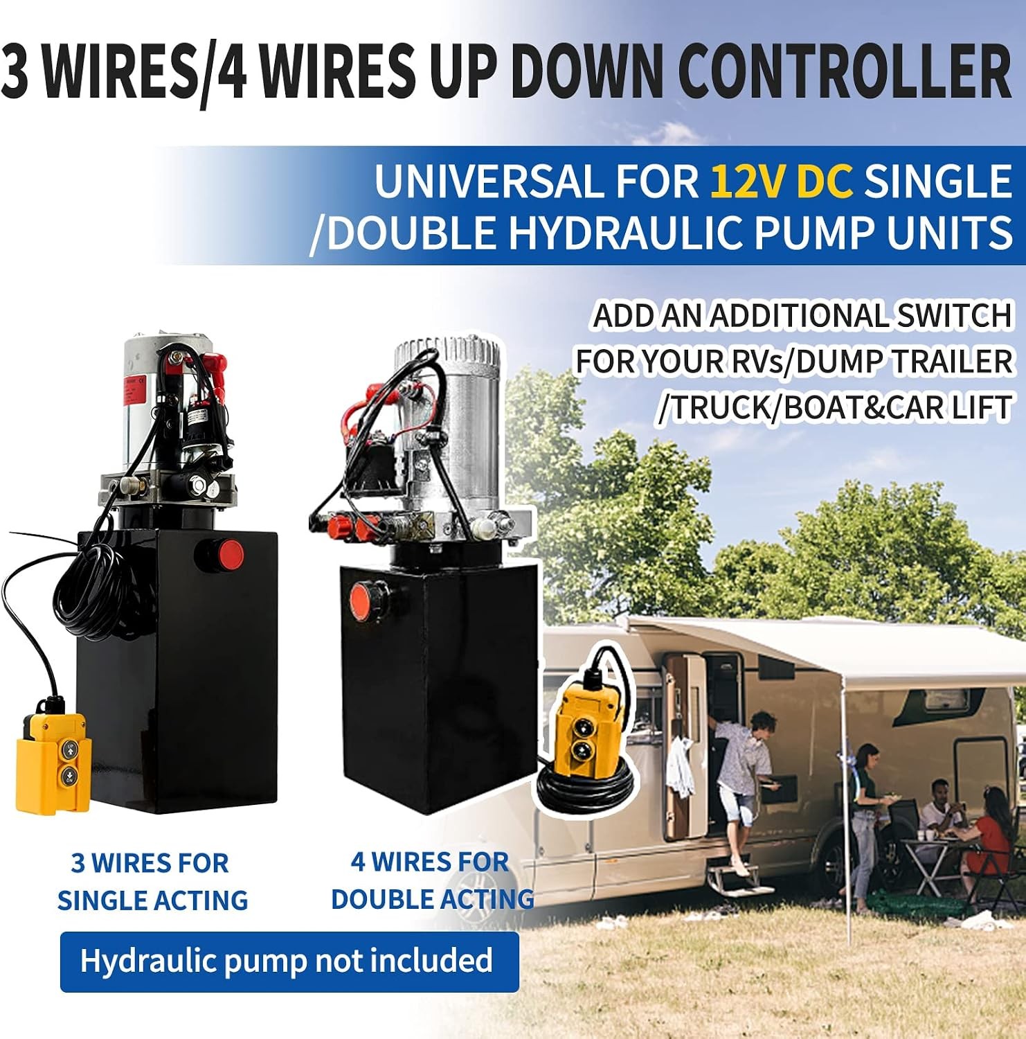 3 Wire Dump Trailer Remote Control Switch 12V for Single Acting Hydrauli