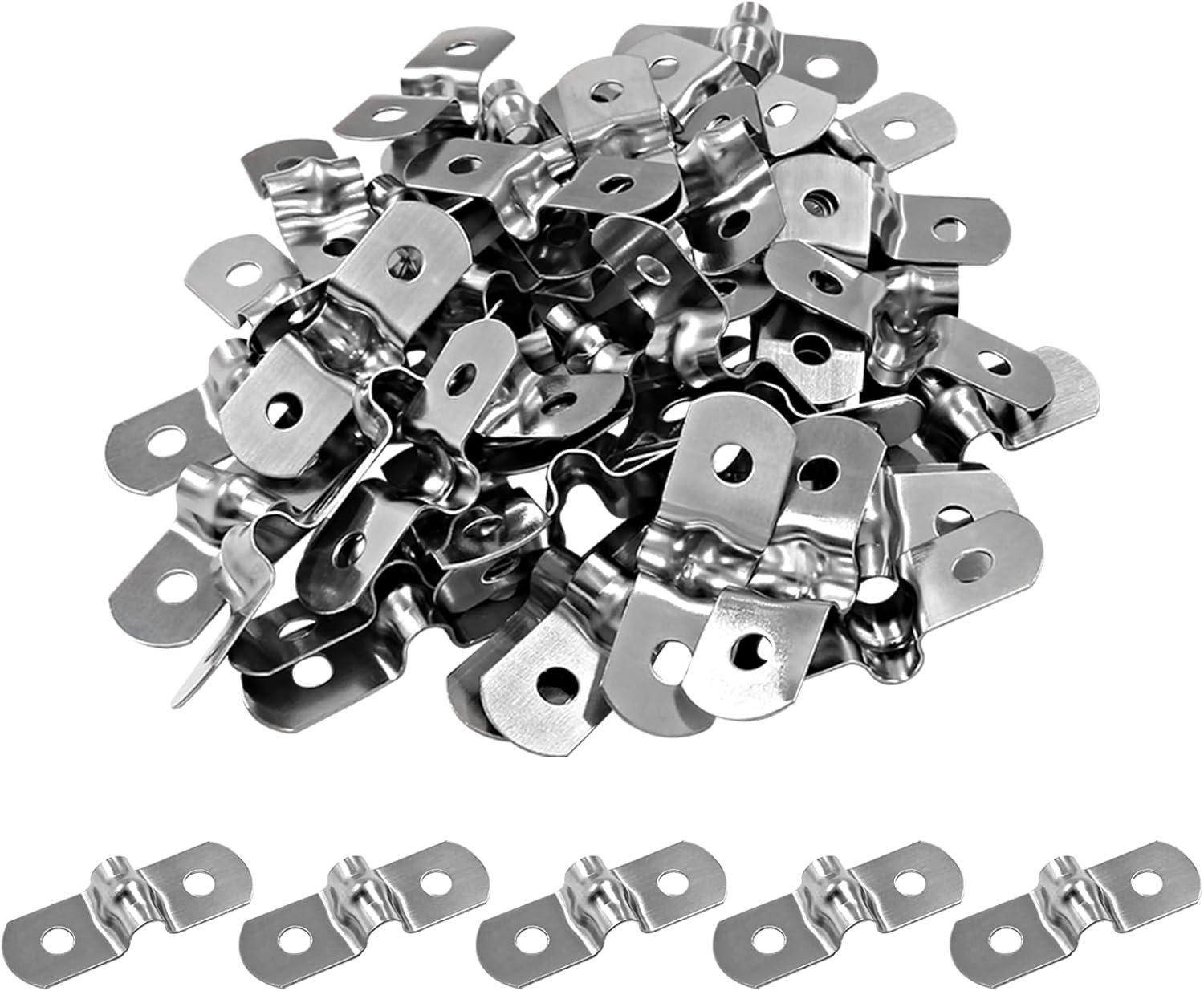 50Pcs M5 Pipe Strap Clamp 3/16″ Stainless Steel Two Hole U Bracket Fastener Kit