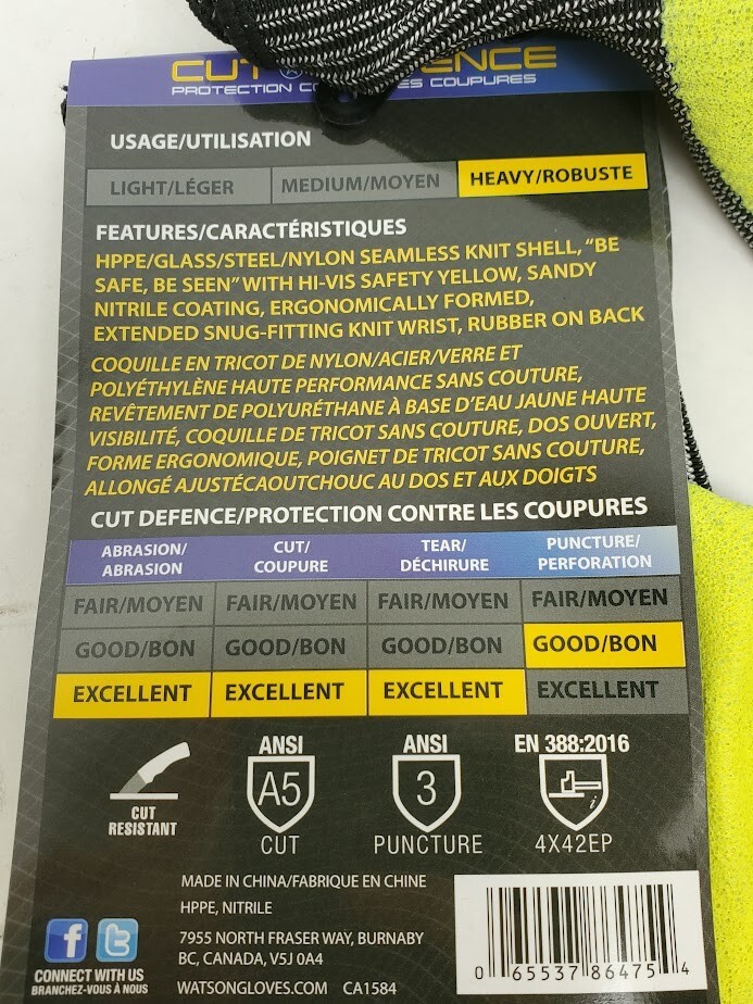 Watson STEALTH 357TPR-XXL IMPACT PROTECTION Gloves Cut-Resistant A5 Hi-Vis HR