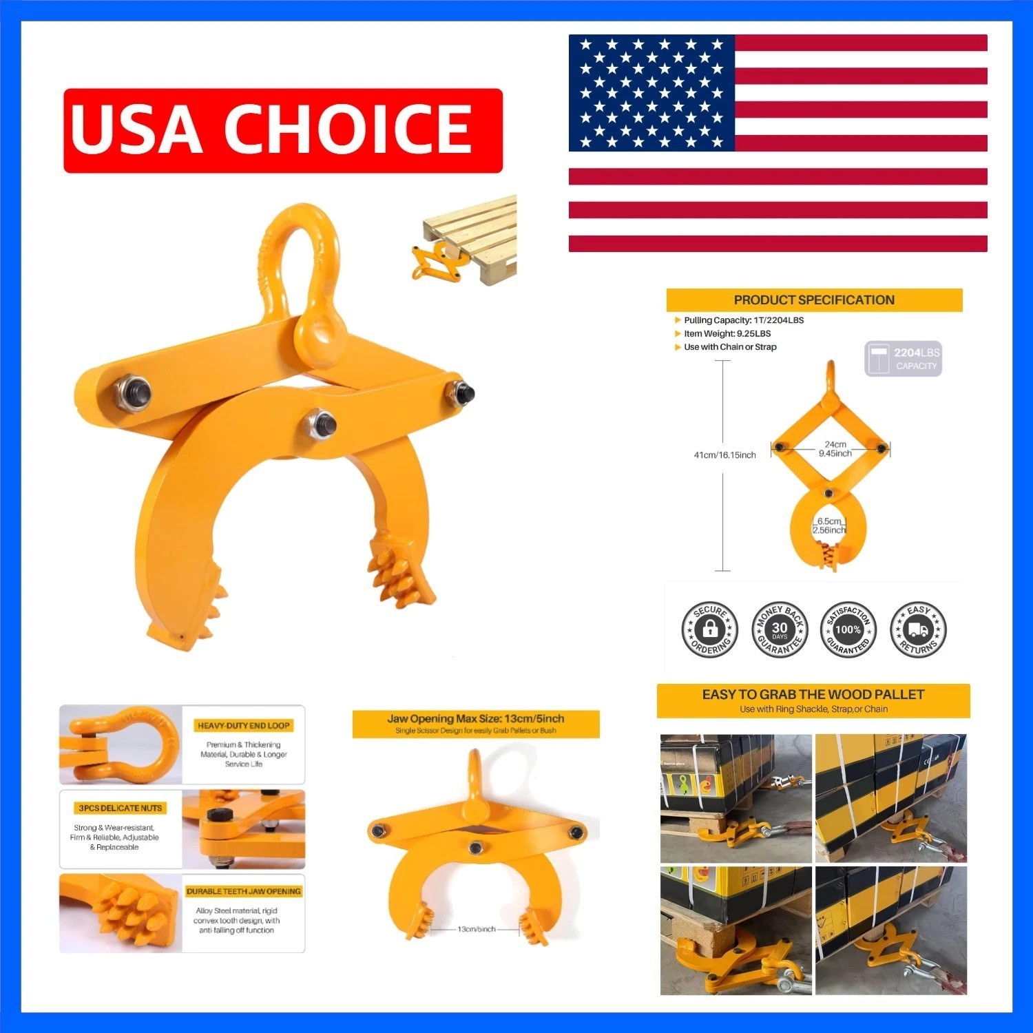 Pallet Puller Clamp 1T/2204LBS Pallet Jack Puller Steel Single Scissor Hook P…