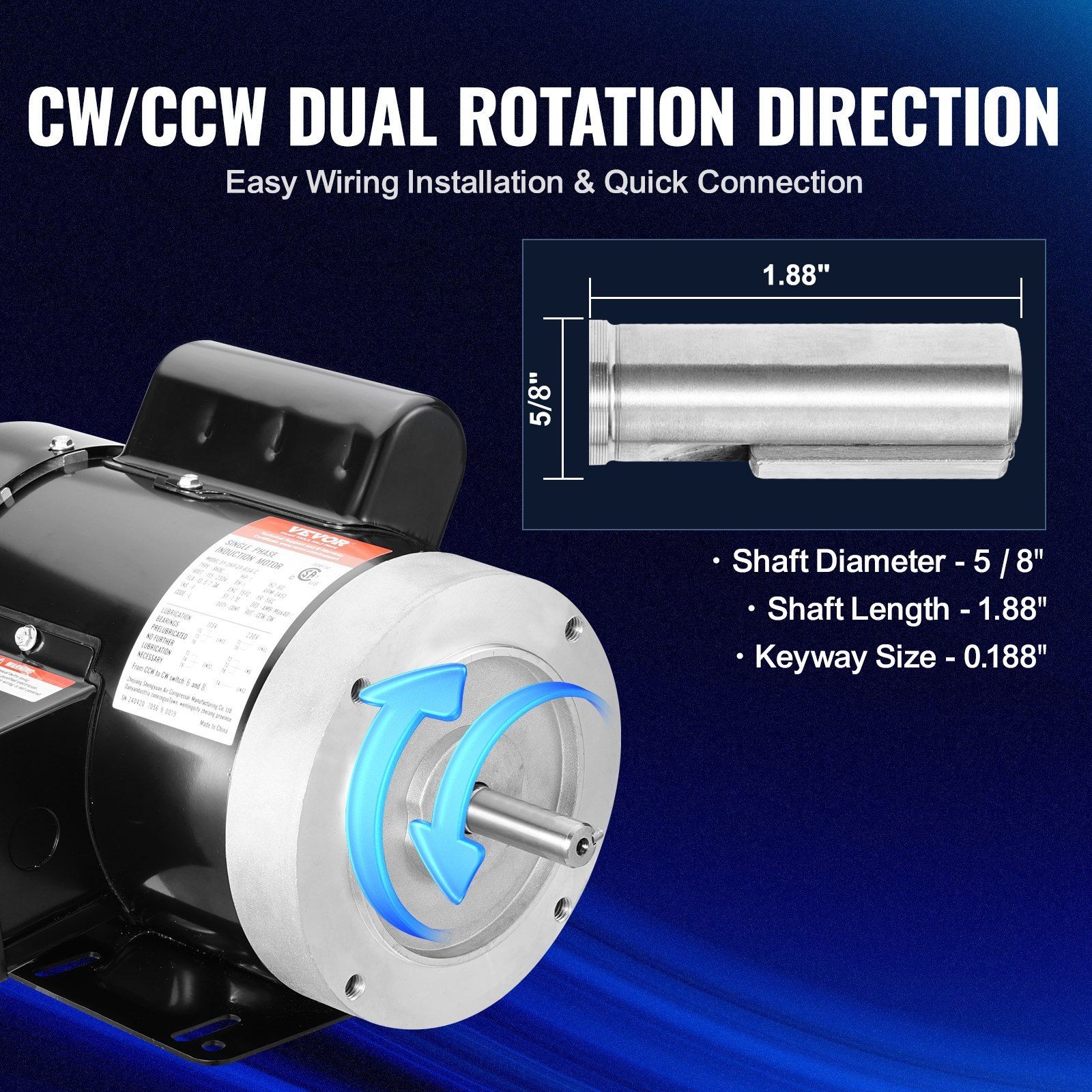 1HP Electric Drive Motor 3450rpm 56C Frame 5/8″ Shaft AC115V/230V Changeable