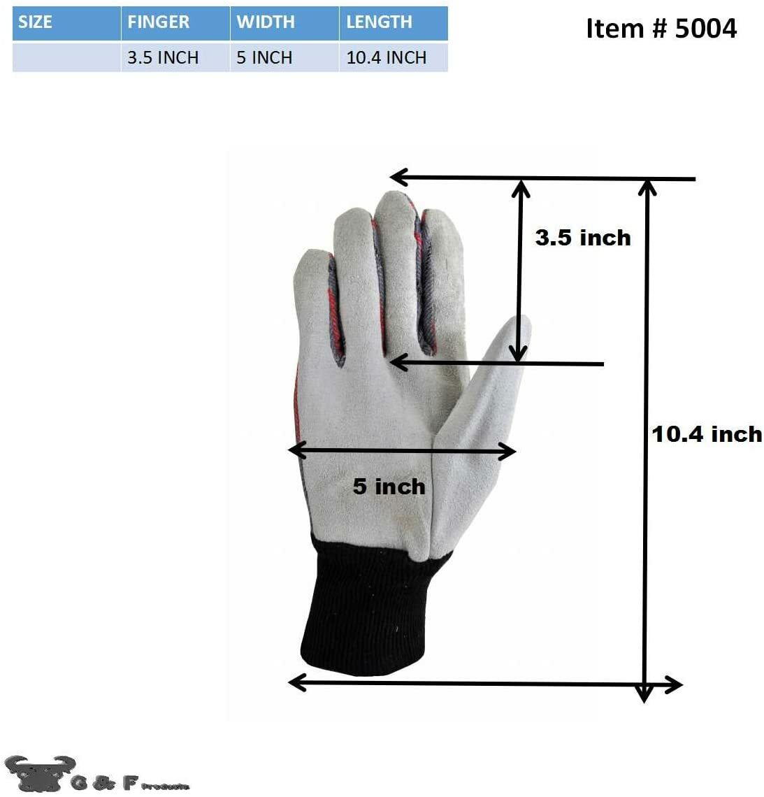 G & F 5015 Regular Cowhide Leather Palm Work Gloves For Driving And Construction