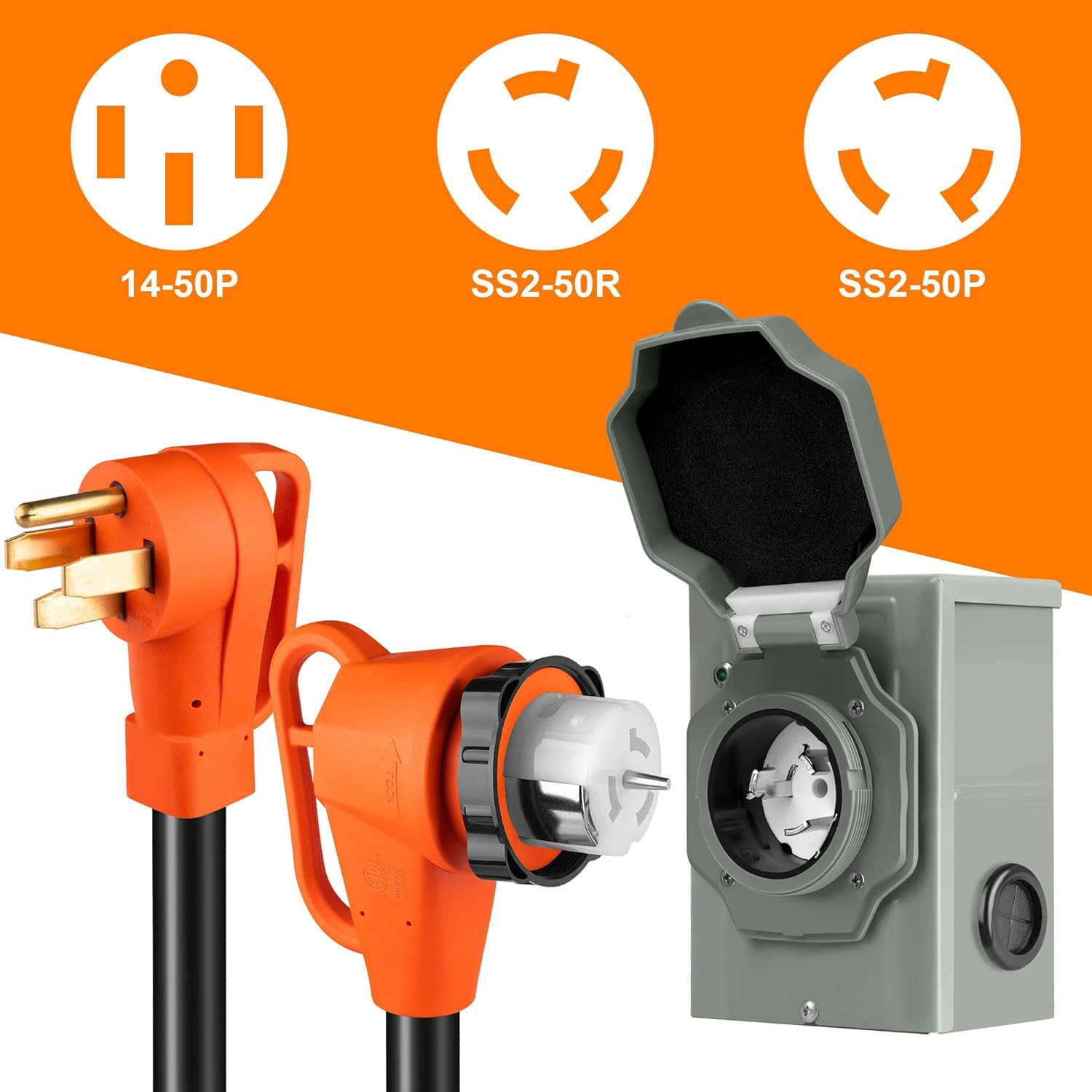 30Ft 50 Amp Generator Cord Inlet Box Kit NEMA 14-50P SS2-50R 125/250V