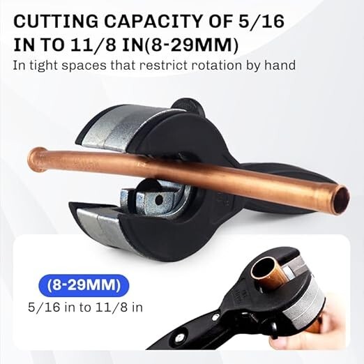 Ratcheting Tubing Cutter, 2-in-1 Compact Tool for Copper & PVC Pipes