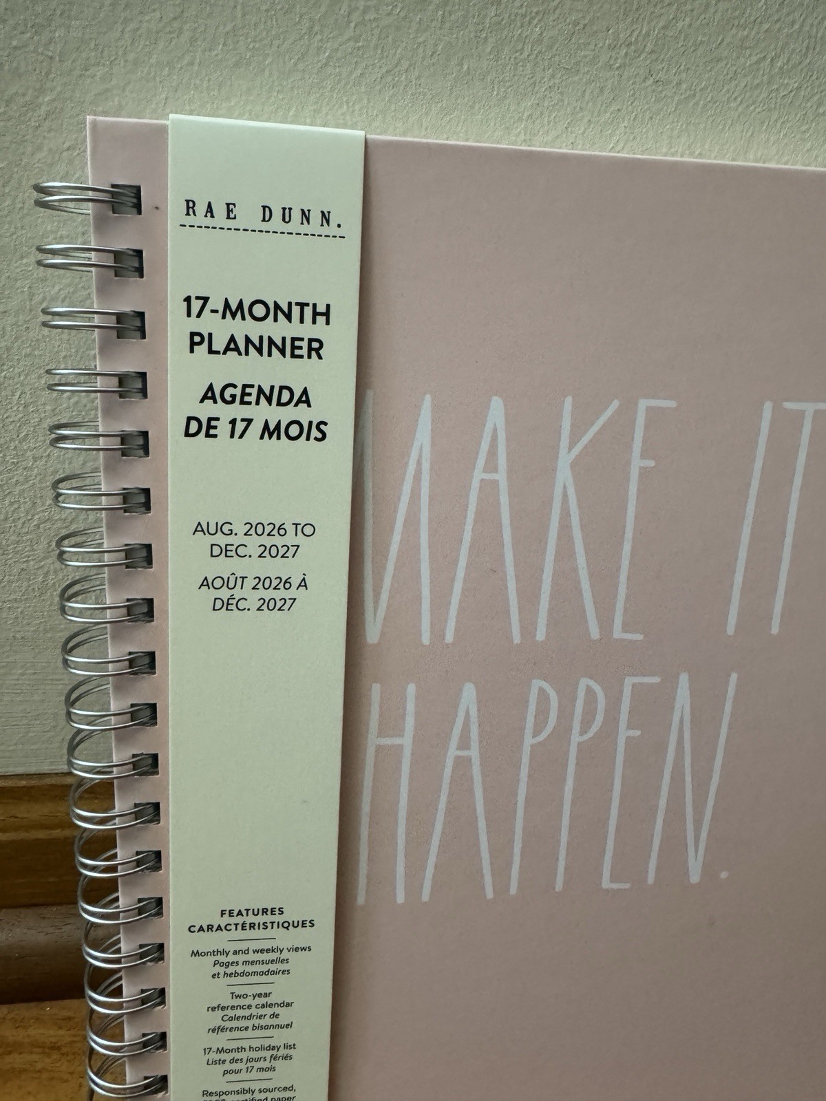 2027 Planner Rae Dunn Make It Happen 17 Months Aug 2026- Dec 2027 Pink 10×8”