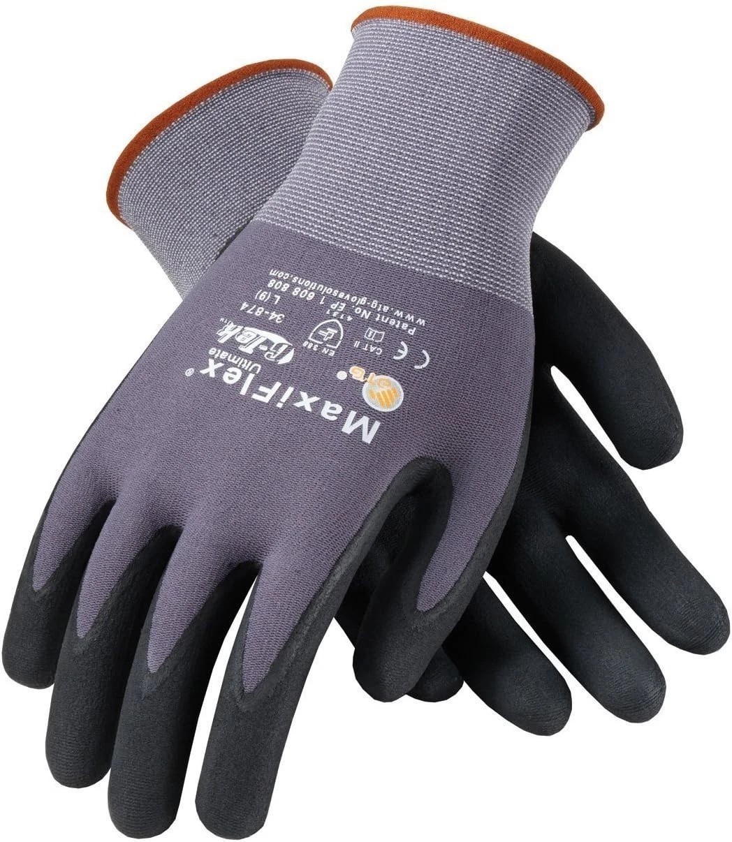 Seamless Nylon Gloves with Nitrile Grip 34-874 Pair Maxiflex Reusable