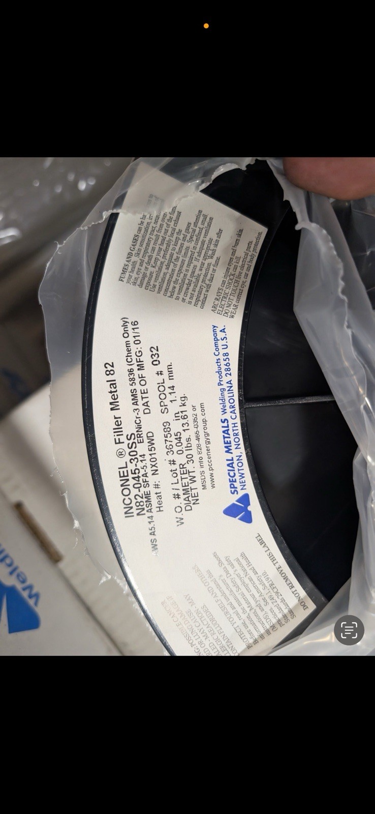 Special Metals INCONEL Welding Wire 0.045 in Diameter 30 lbs Spool