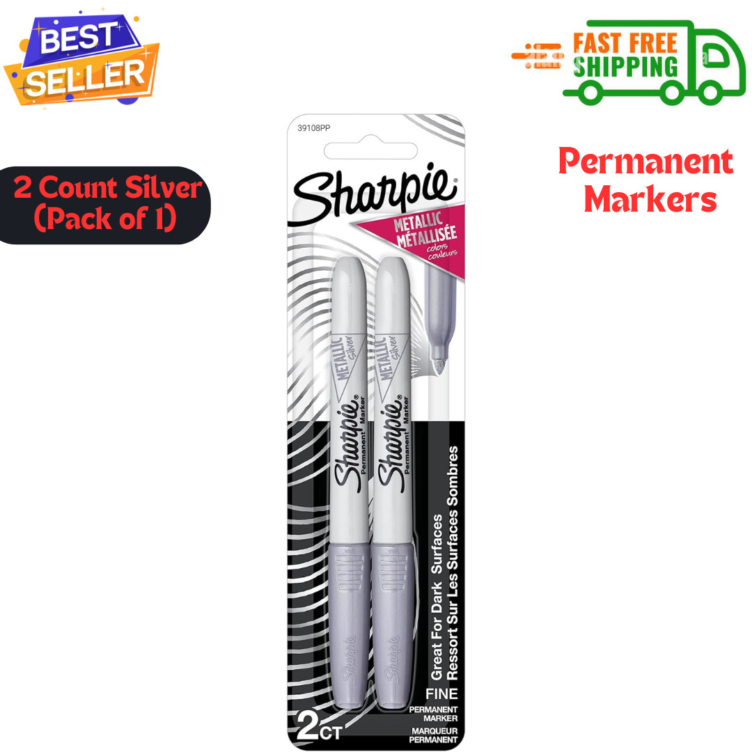 Sharpie Metallic Permanent Markers, Fine Point, Silver, 2 Count (Pack of 1)…