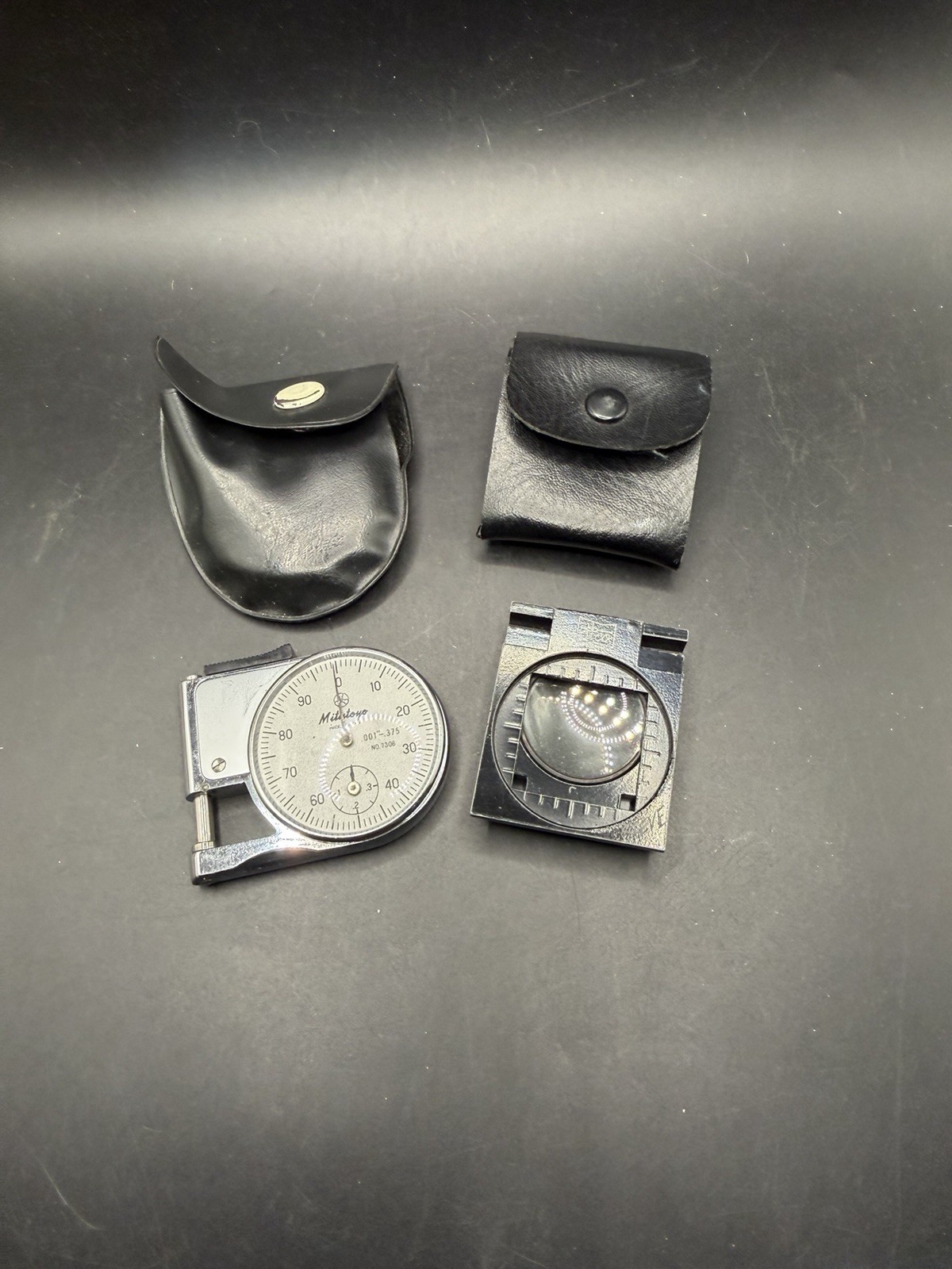 Mitutoyo 7308 Dial Thickness Gauge .001 & Dico Folding Linen Tester Loupe Lot