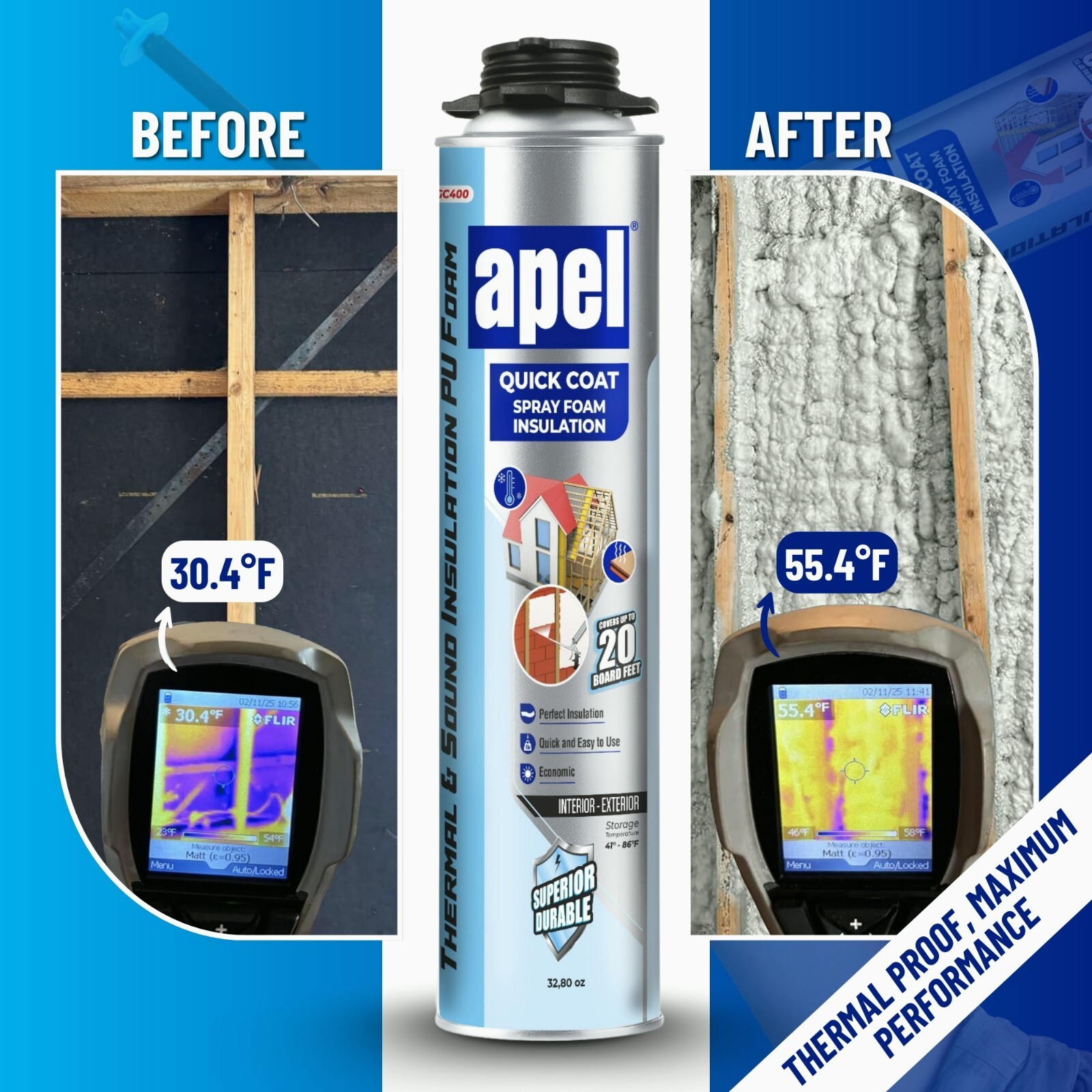 Apel Spray Foam Insulation Kit (12 x 32.80 oz./240 Bd ft) Heat and Acoustic Insu