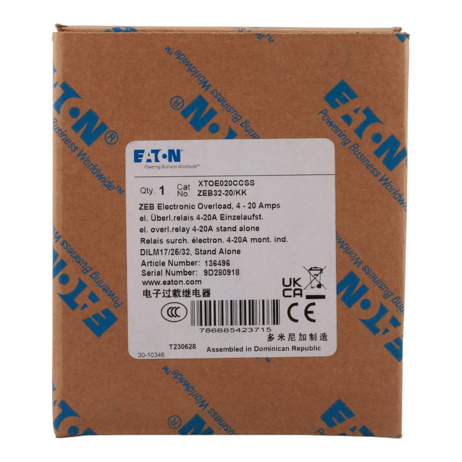 NEW Eaton C440 XTOE020CCSS 4-20A 45mm Electronic Overload Relay