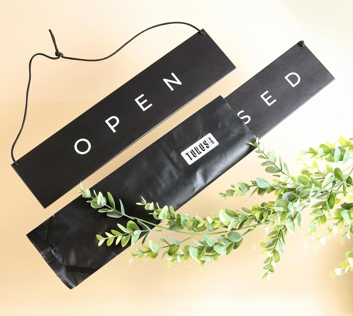 Chic Modern Open Closed Hanging Sign | Elegant Black Wooden Design 12.7 x 2.8