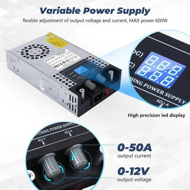 BOSYTRO 0-24V 25A 600W Adjustable Switch-Mode DC Power Supply SMPS