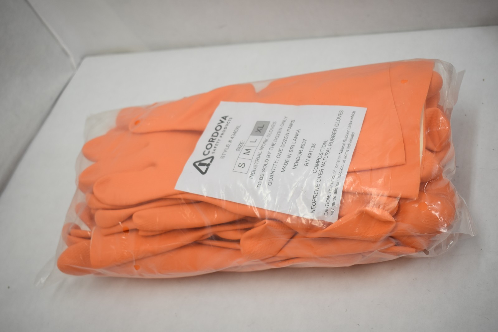 Cordova 4340XL Gloves Orange Neoprene Latex Blend Flock Lined Size XL 12 Pack